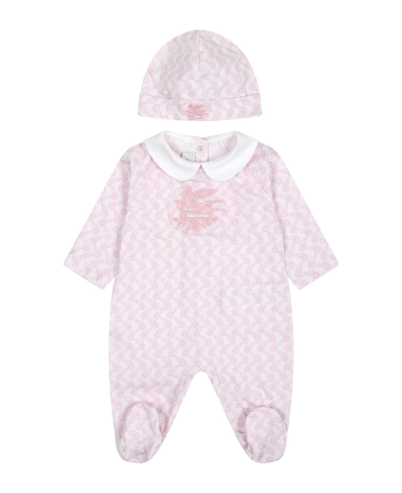 Etro Pink Set For Baby Girl With Logo - Pink
