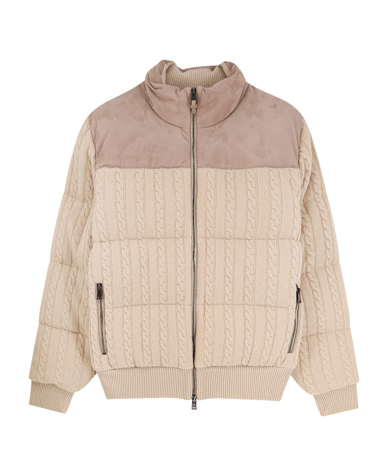 Hugo Boss Heat Virgin Wool And Cashmere Jacket With Suede Inserts - Open beige