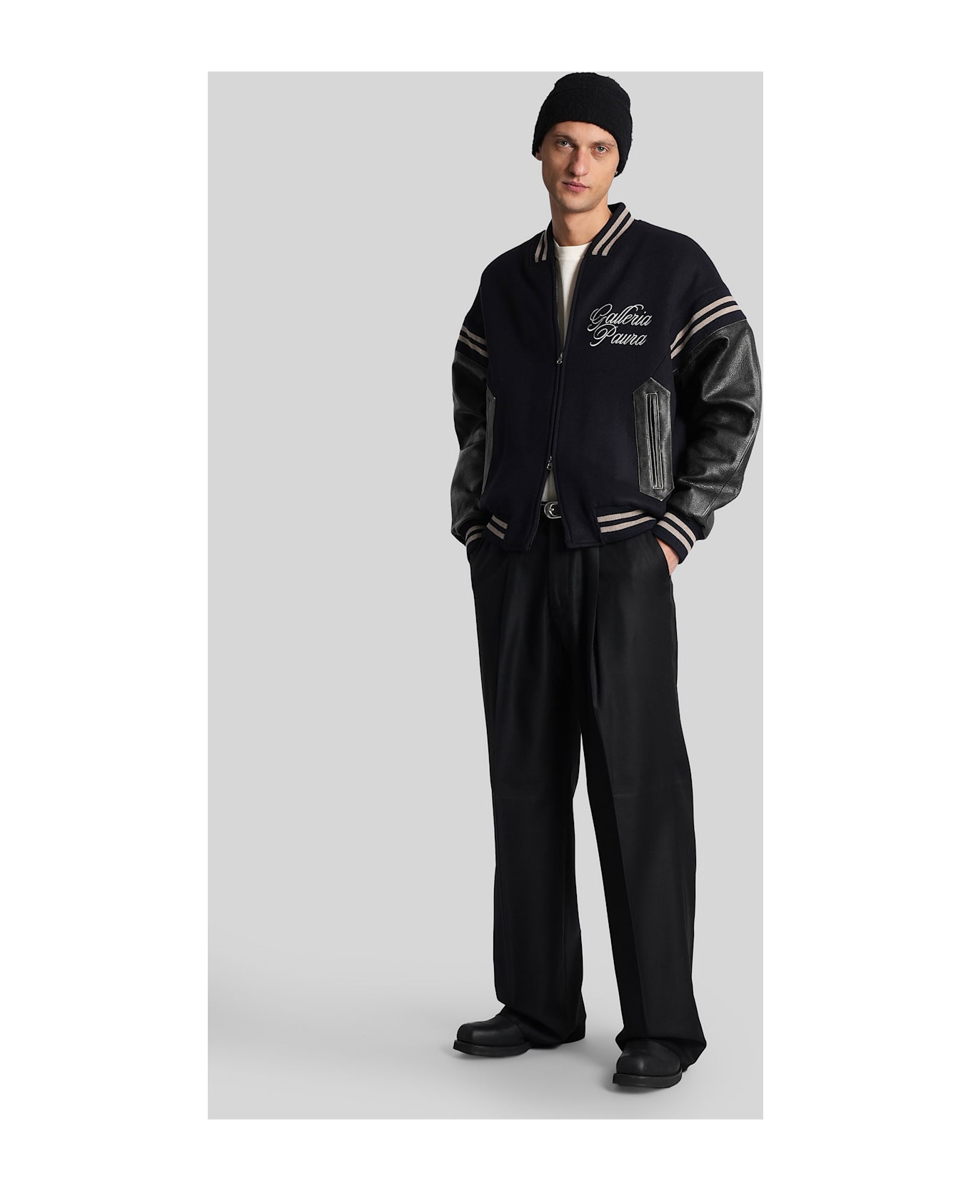 Paura Stan Bomber Bomber Jacket In Blue Wool - blue