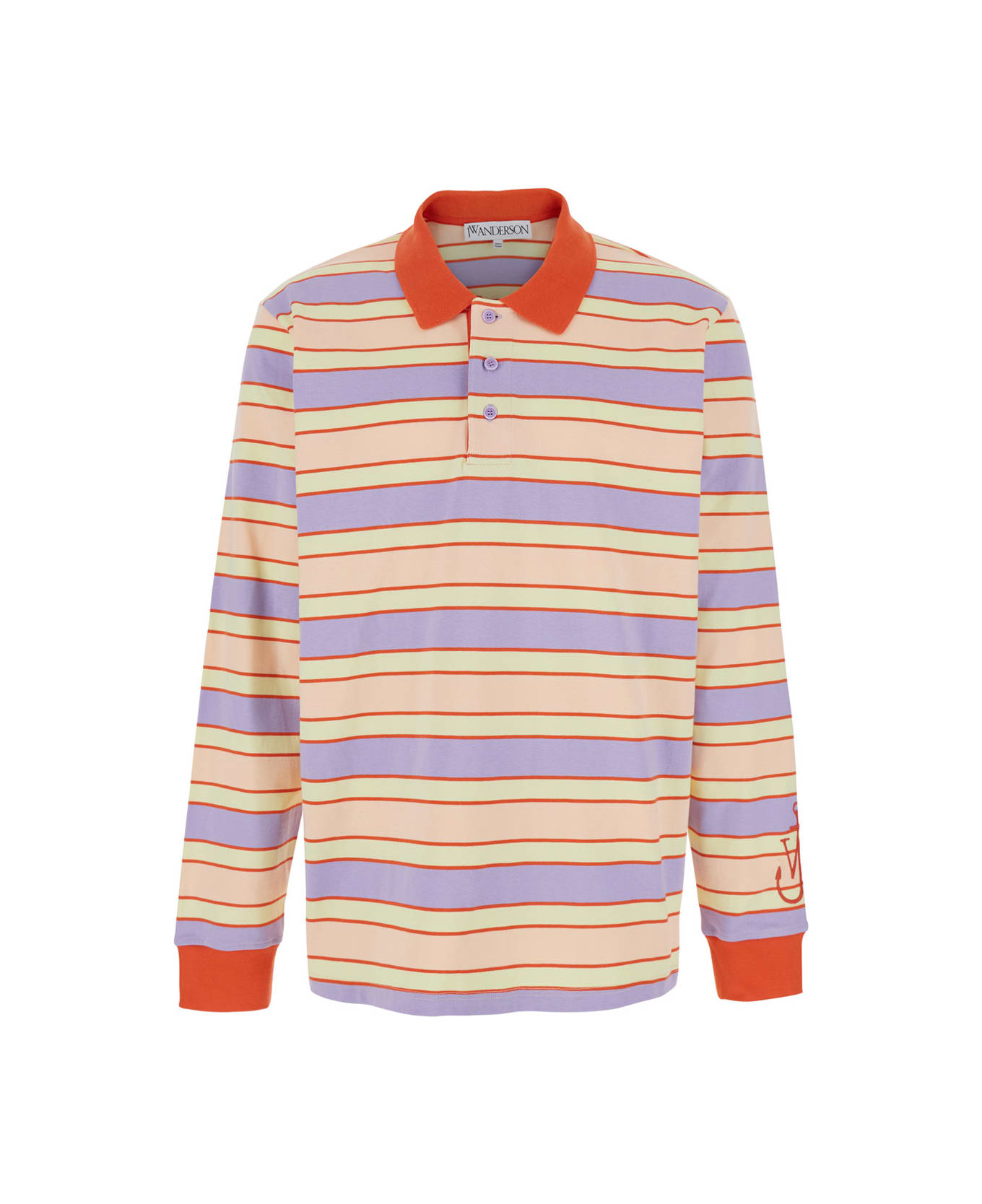 J.W. Anderson Multicolor Polo Shirt With Logo Embroidery On The Sleeve And All-over Striped Motif In Cotton Man - Multicolor