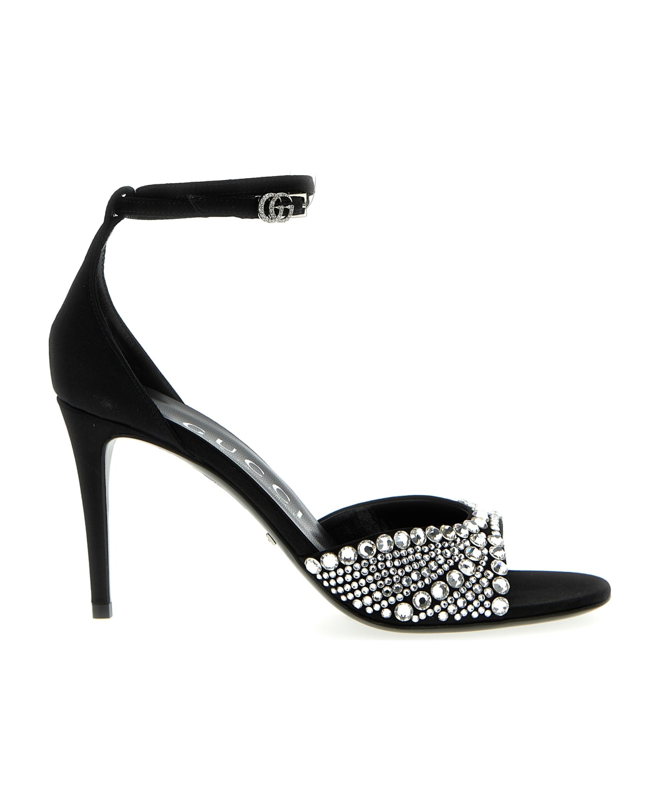 Gucci Crystal Satin Sandals - Black