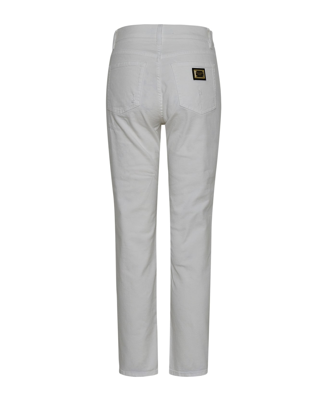 Dolce & Gabbana Logo Patch Distressed Boyfriend Jeans - White