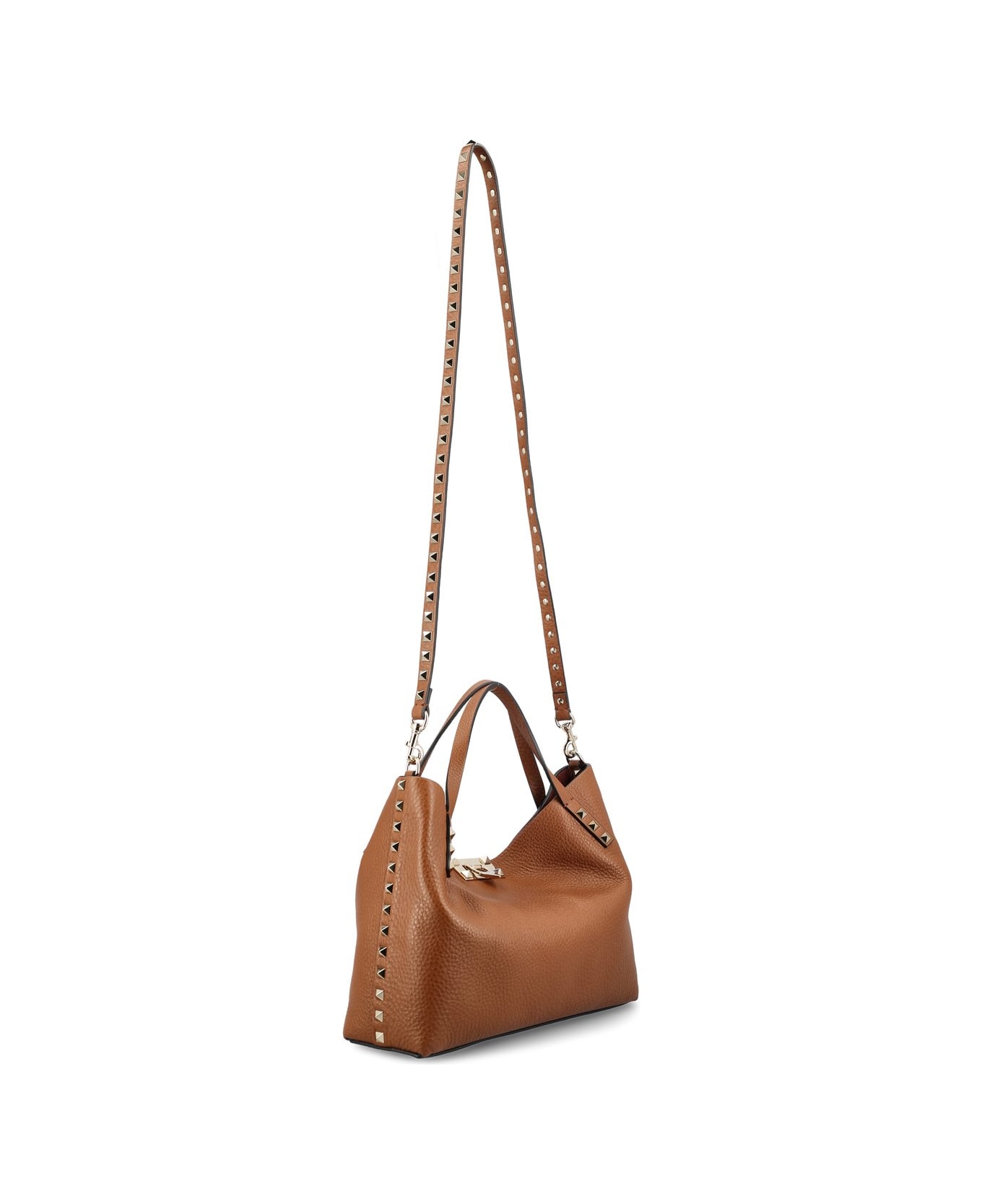 Valentino Garavani Garavani Rockstud Small Top Handle Bag - Leather Brown