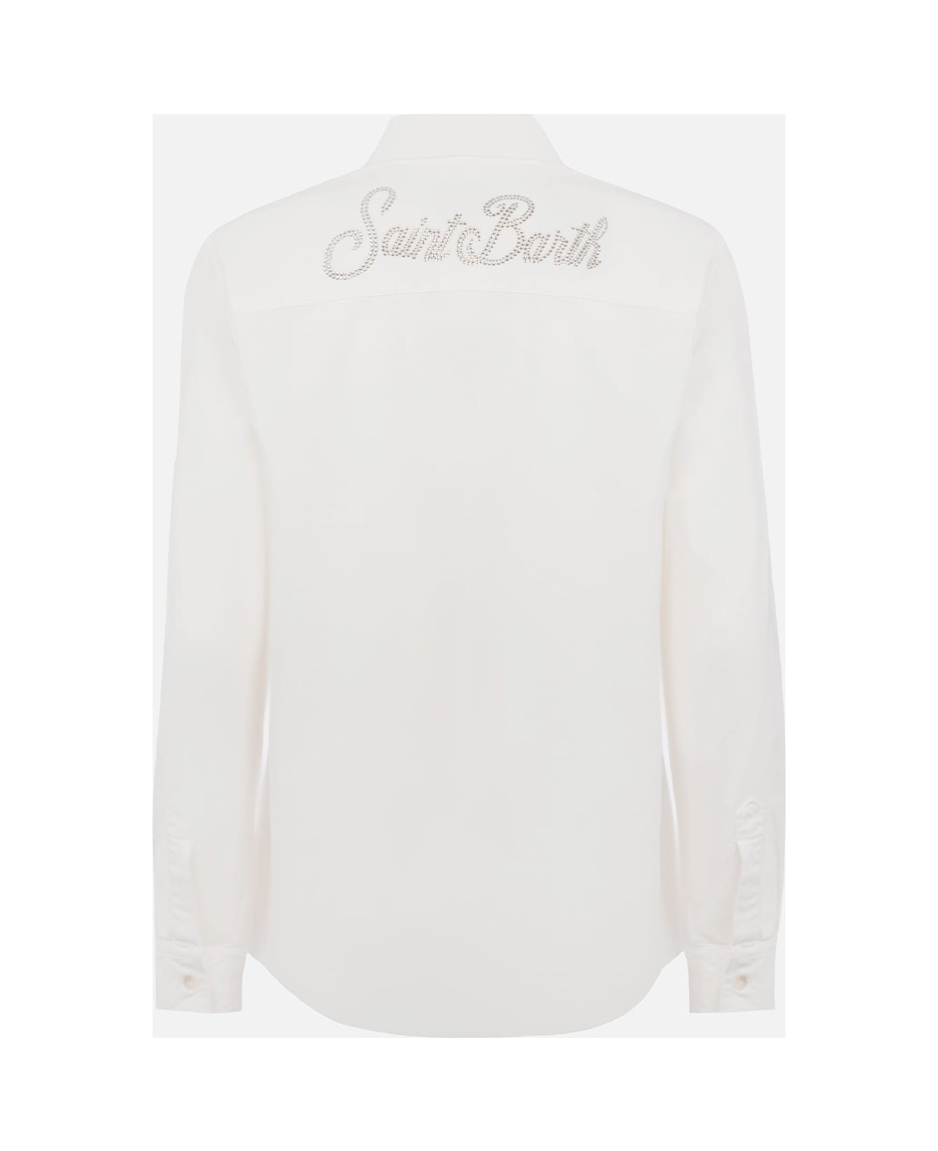 MC2 Saint Barth Woman Off-white Corduroy-like Shirt Deer With St. Barth Rhinestones Logo - WHITE