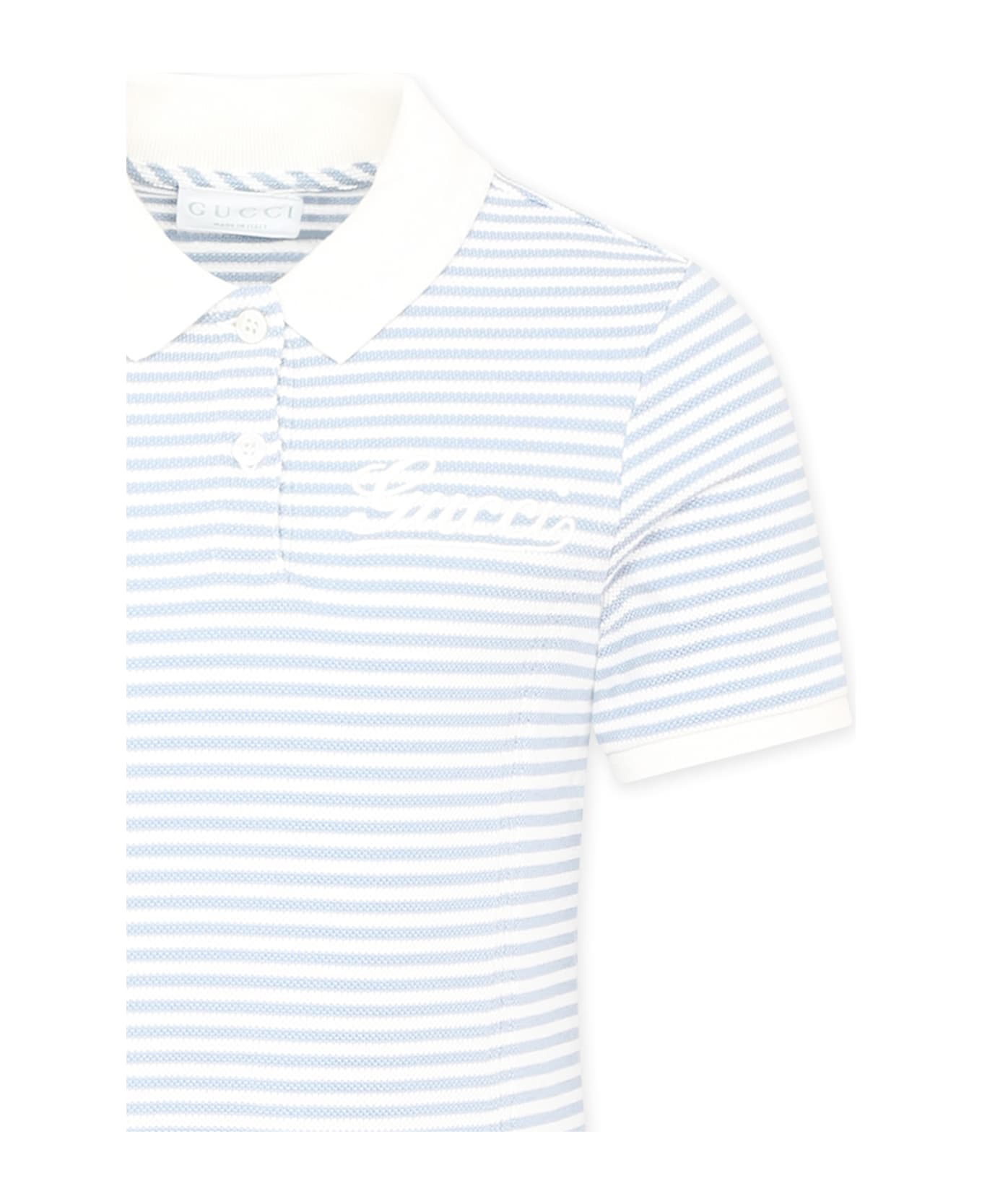 Gucci Light Blue Dress For Girl With Logo - Light Blue
