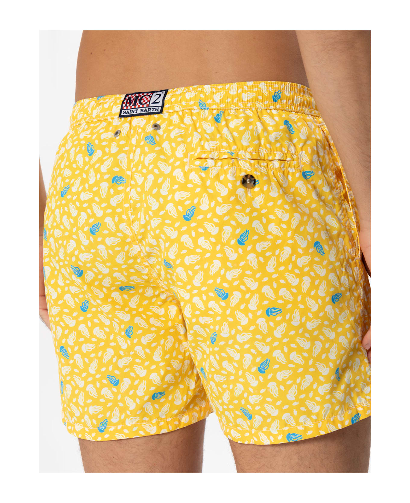 MC2 Saint Barth Light Fabric Swim Shorts Jellyfish Print - YELLOW