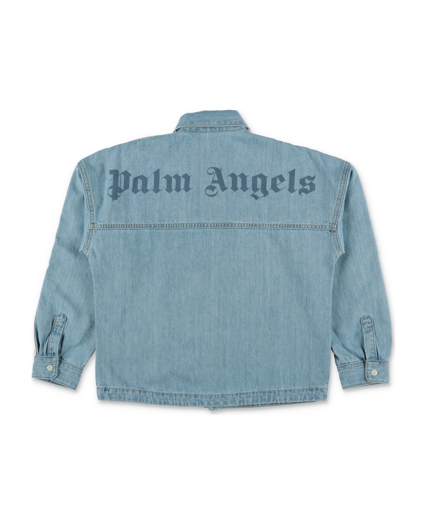 Palm Angels Camicia Blu Chiaro In Denim Di Cotone Bambino - Blu