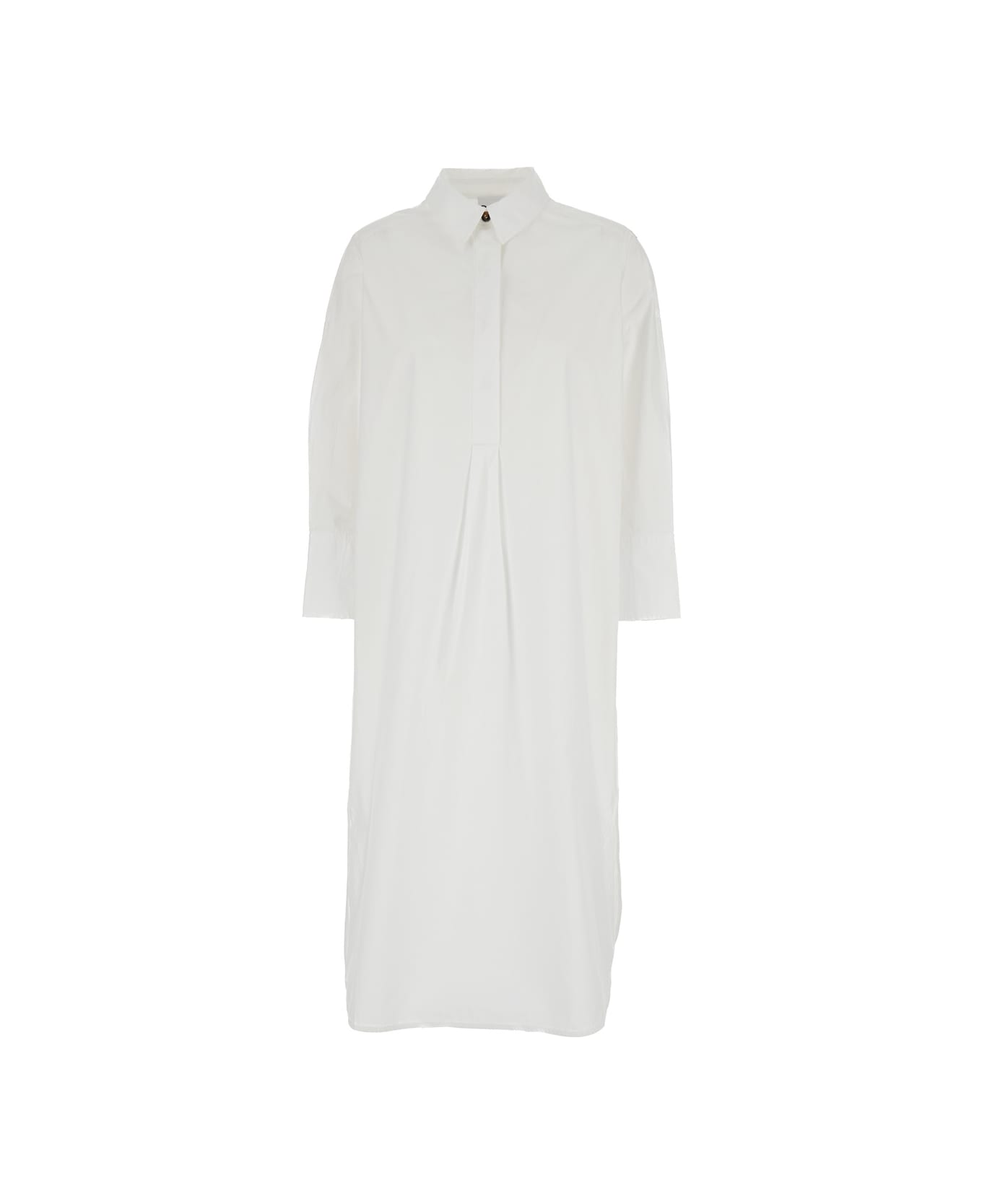 Ganni White Chemisier Dress In Cotton Woman - White ワンピース＆ドレス