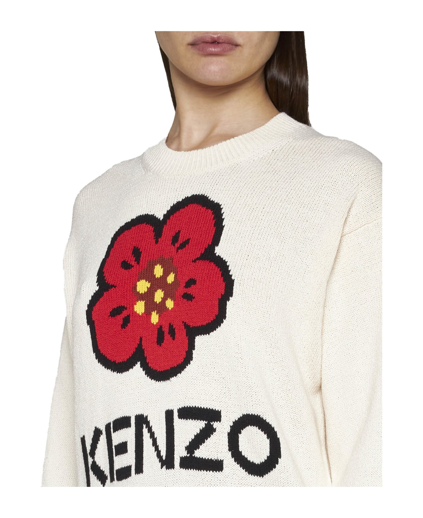 Kenzo Long Sleeve Crew-neck Sweater - Ivory フリース