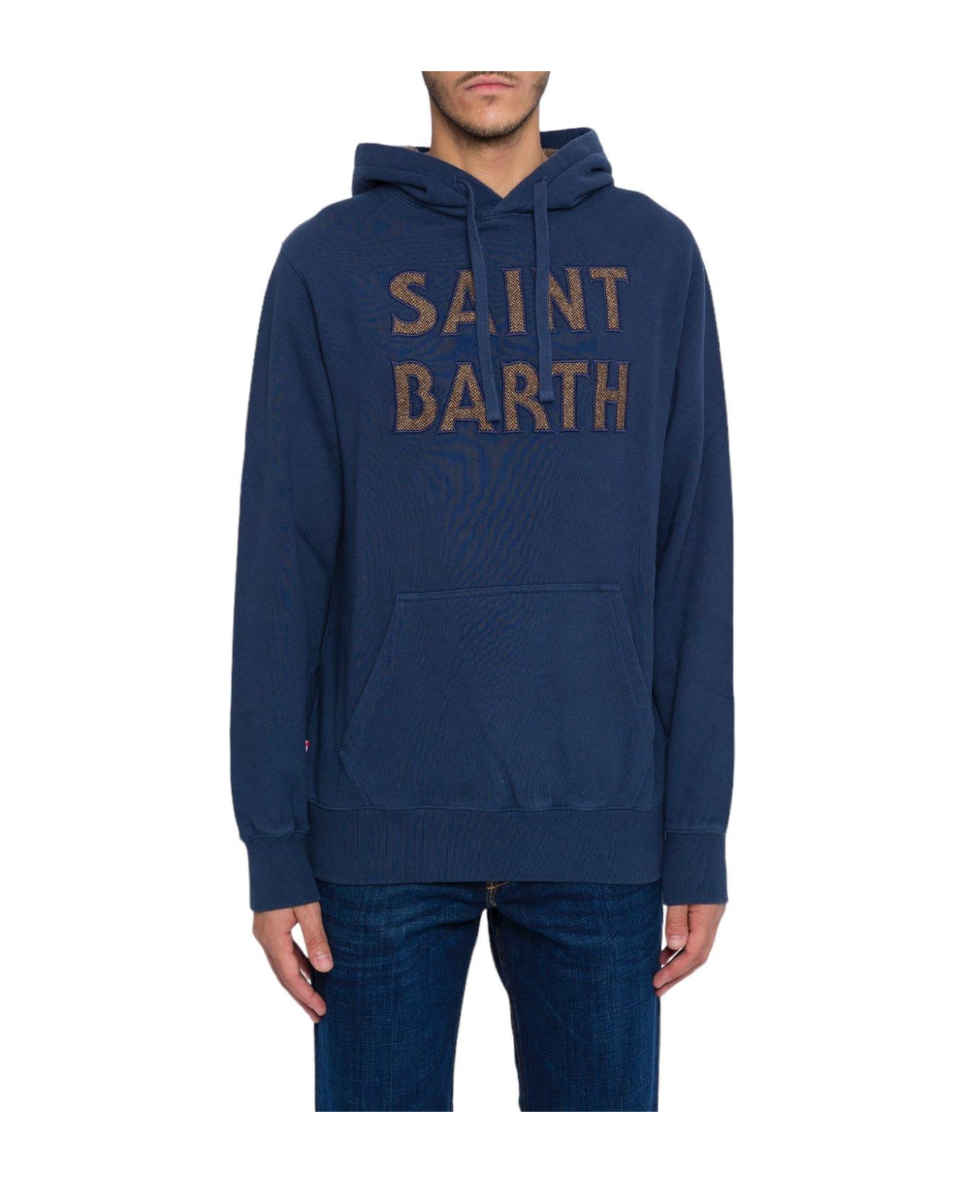 MC2 Saint Barth Logo Embroidered Drawstring Hoodie - Blue