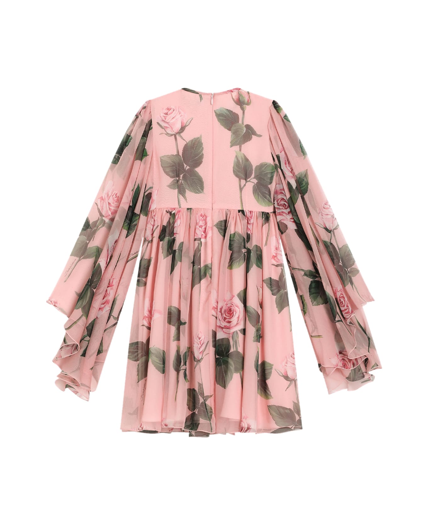Dolce & Gabbana Chiffon Dress With Rose Print - Rose