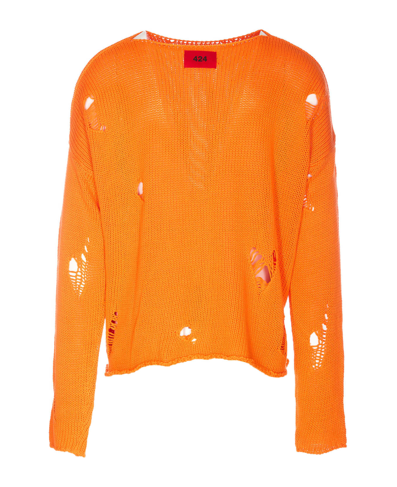 FourTwoFour on Fairfax Distressed Sweater - Orange ニットウェア
