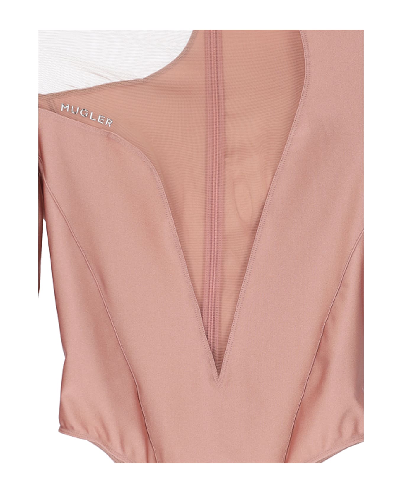Mugler 'asymmetric Illusion' Bodysuit - Pink ボディスーツ