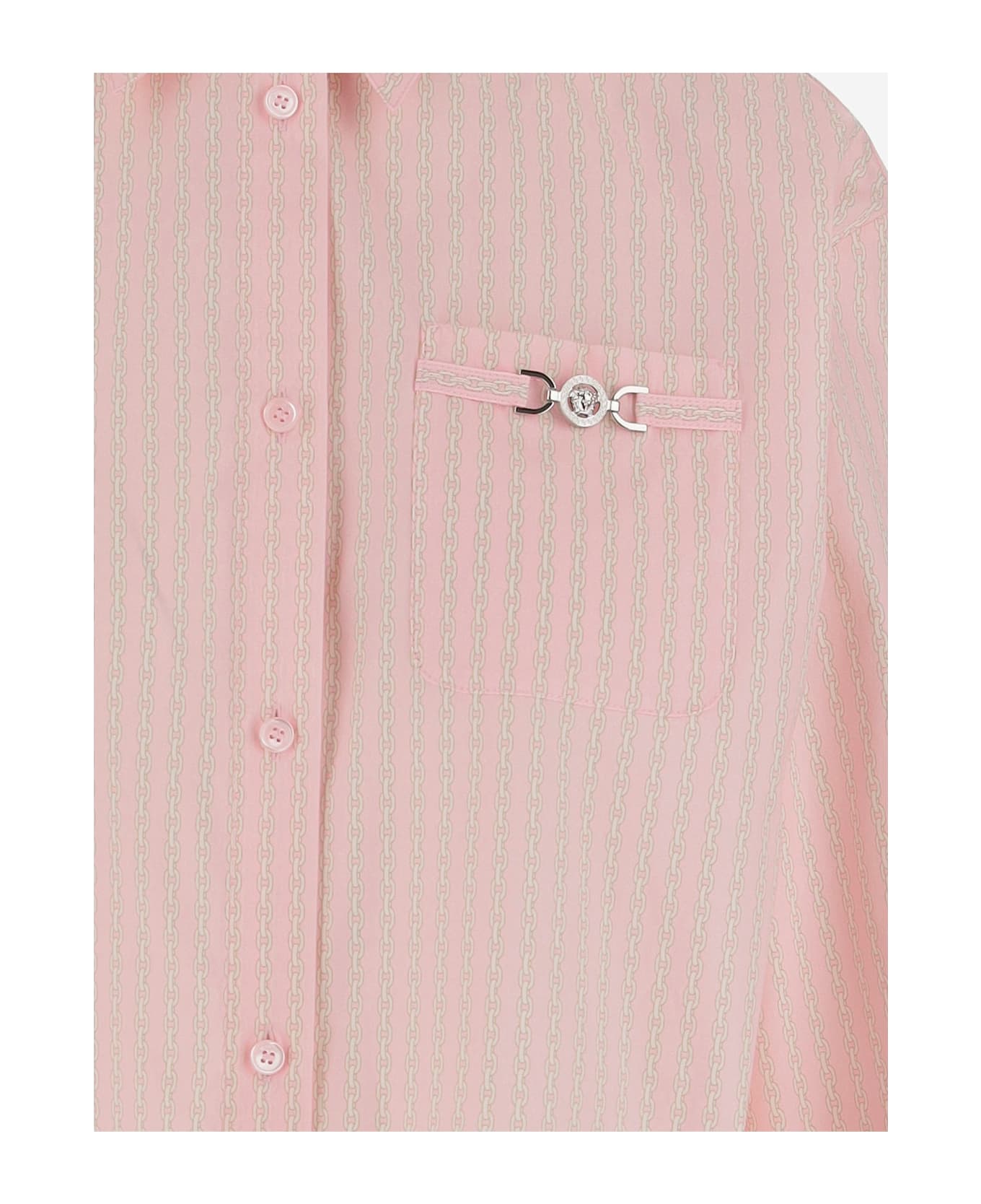 Versace Cotton Crop Shirt With Pinstripe Chain Pattern - 95Pastel Pink+Milk