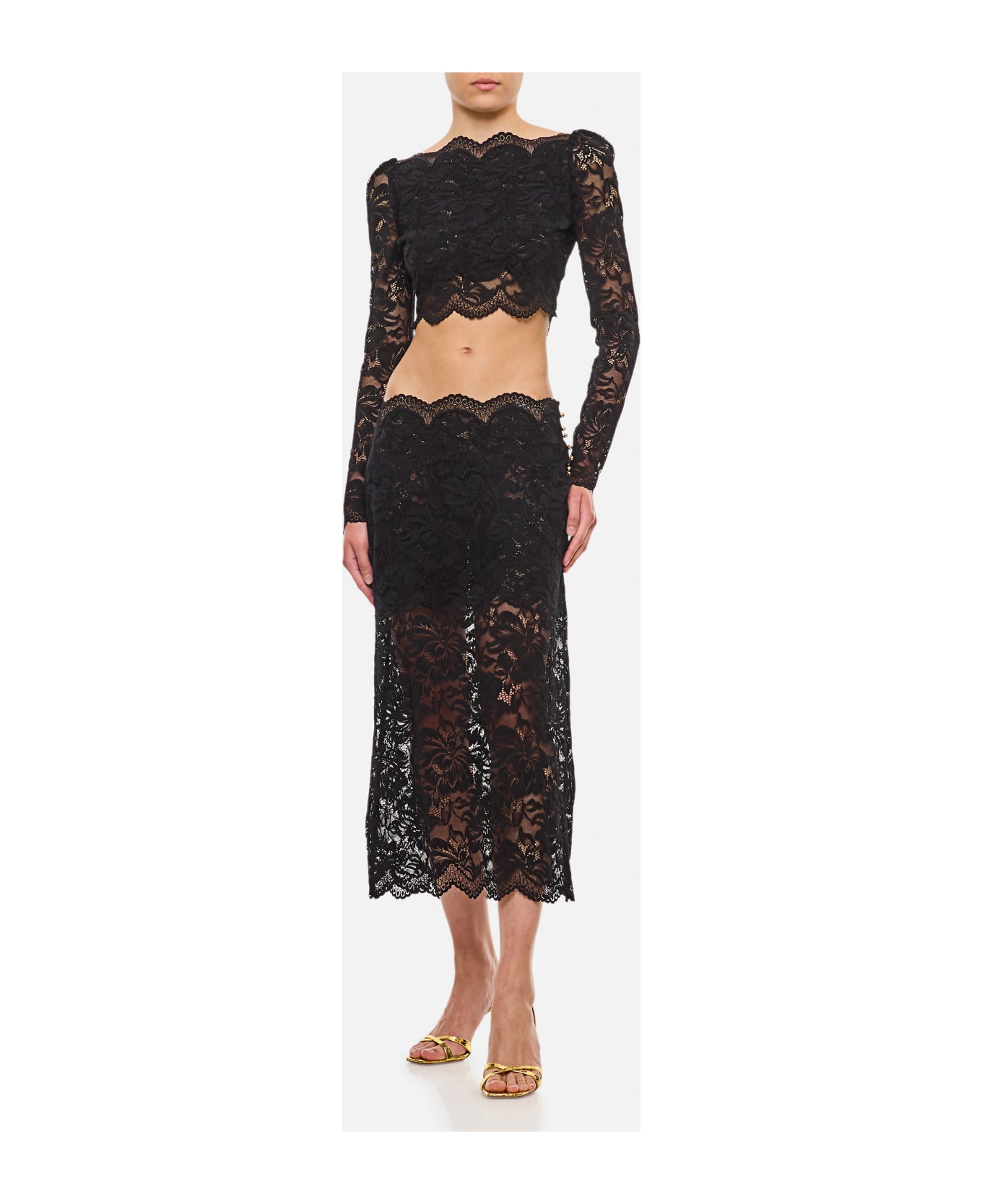 Paco Rabanne Lace Long Midi Skirt - Black
