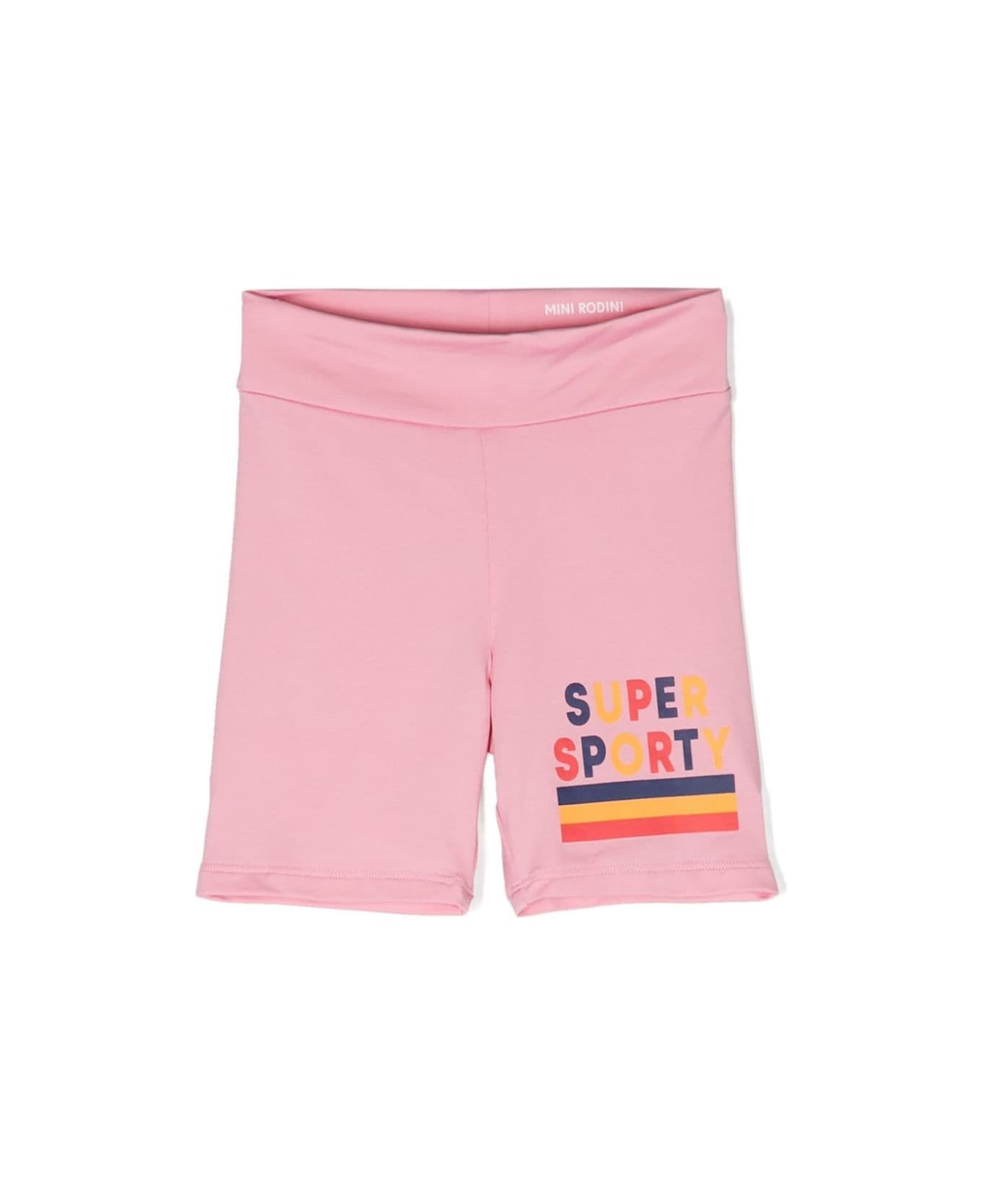 Mini Rodini Pink Biker Shorts With Super Sporty Print In Stretch Fabric Girl - Pink