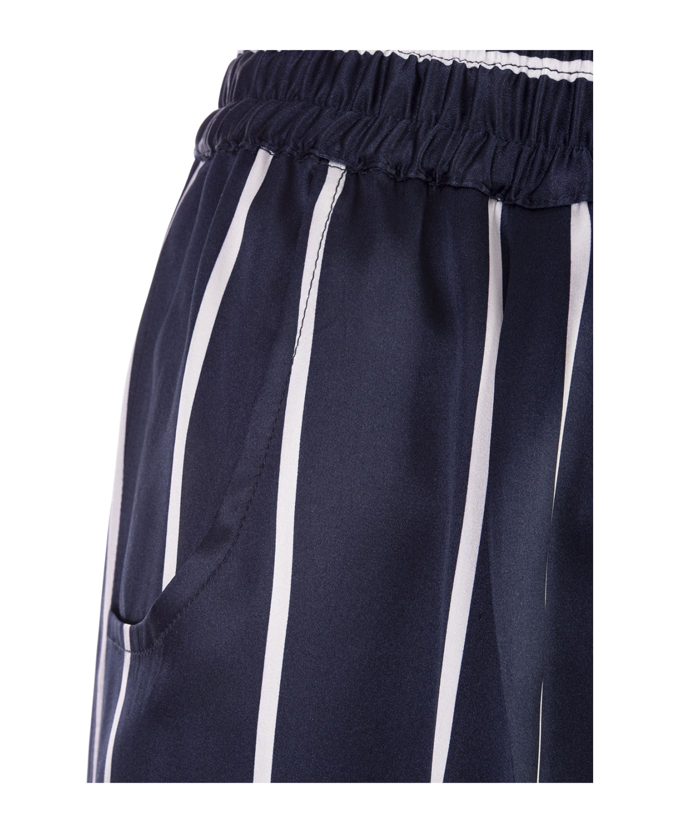 Kiton Navy Blue Striped Silk Drawstring Trousers - Blue