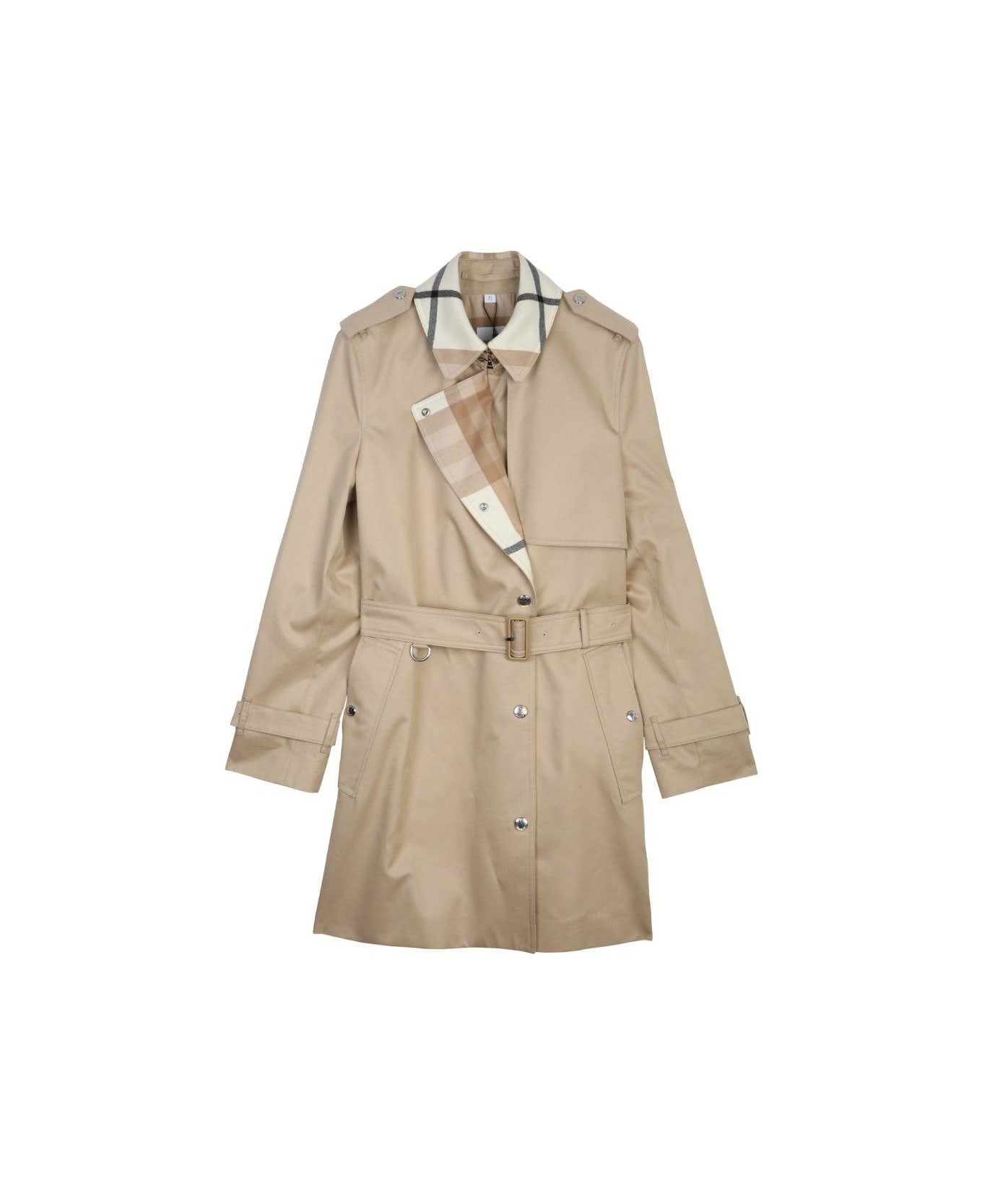 Burberry Belted Check Detailed Trench Coat - BEIGE
