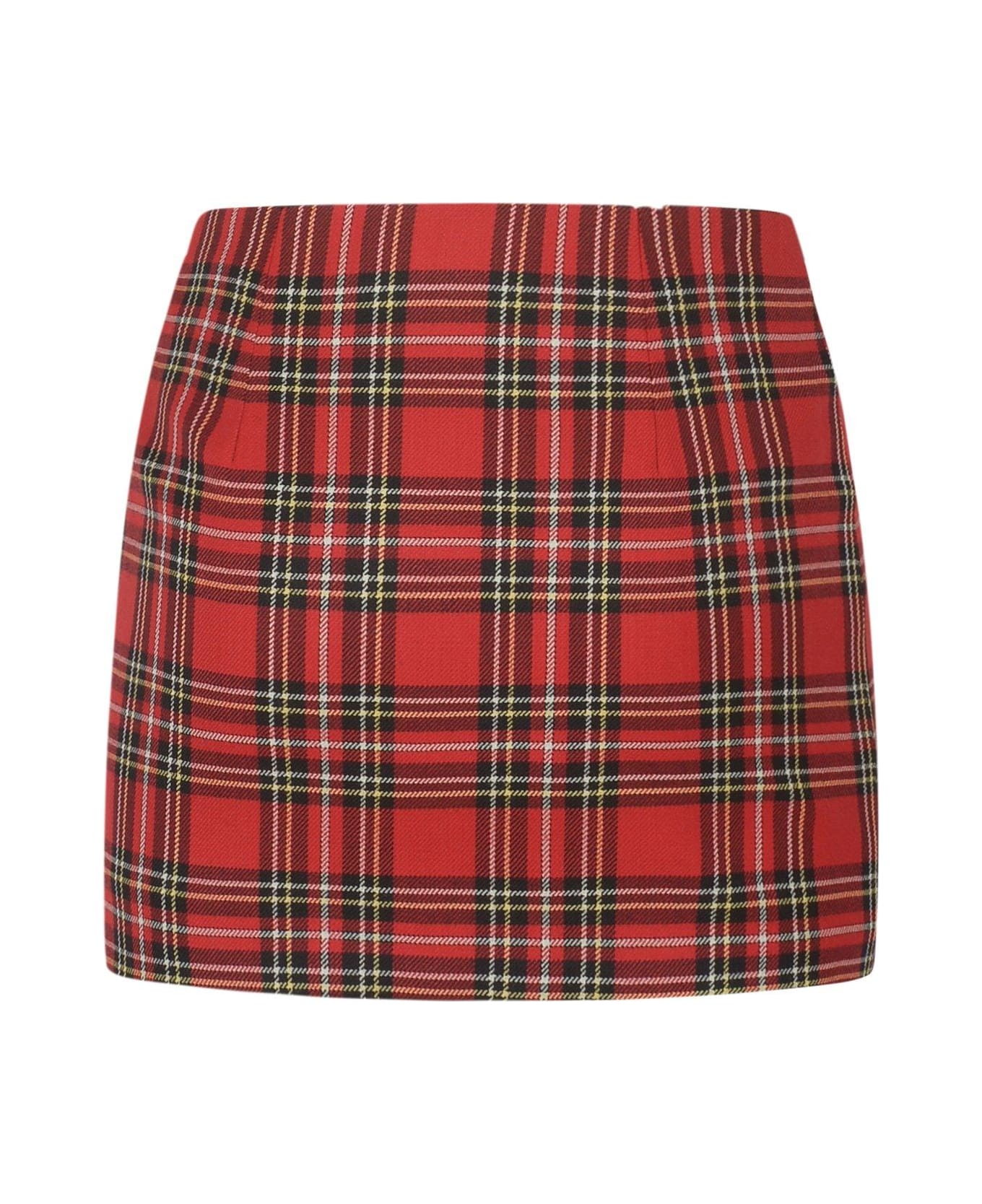 Alessandra Rich Plaid-check Patterned Side-zipped Mini Skirt - RED/BLACK