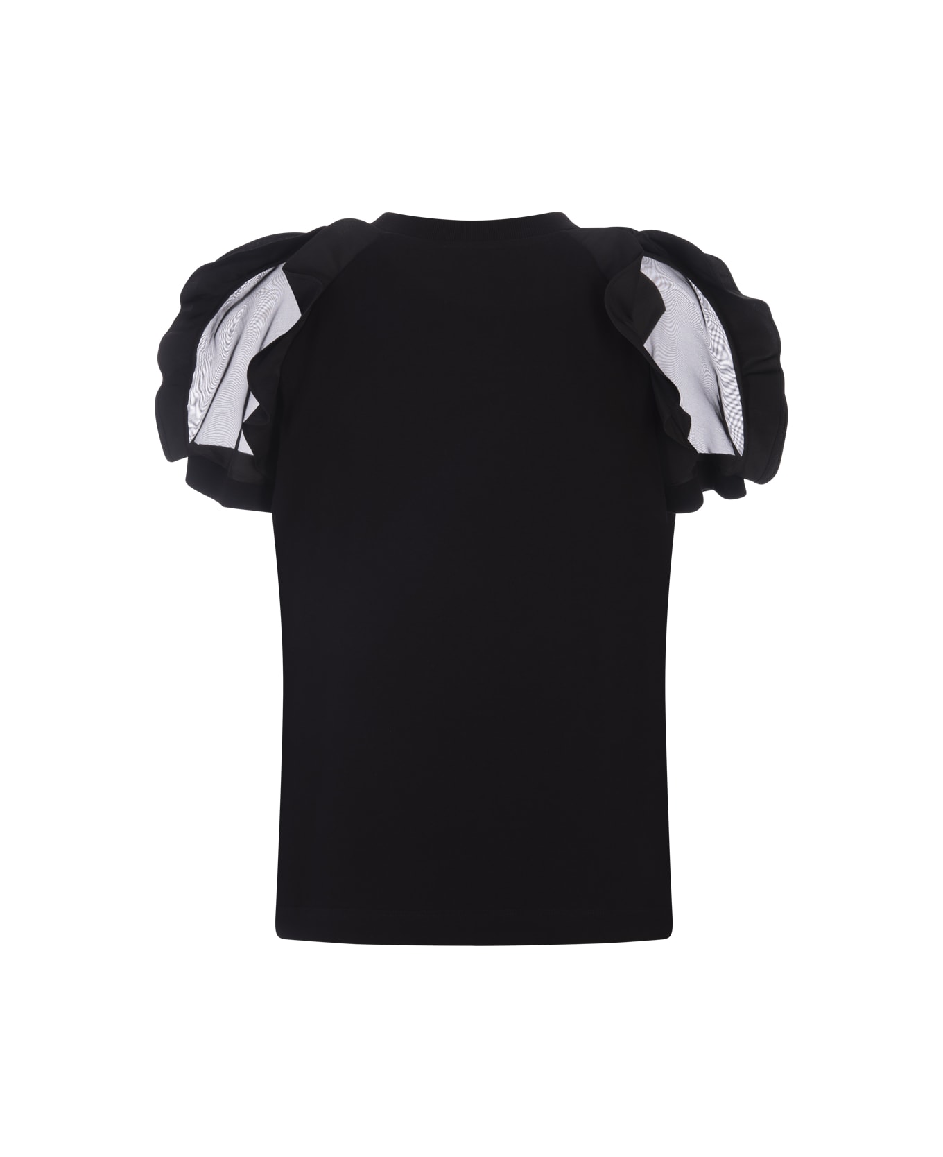 Alexander McQueen Black T-shirt With Ruffles Detail - Black Tシャツ