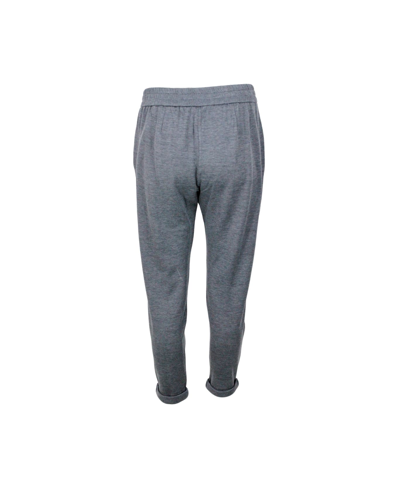 Brunello Cucinelli Jogging Trousers In Cotton And Silk With Monili On The Pockets - Grey スウェットパンツ