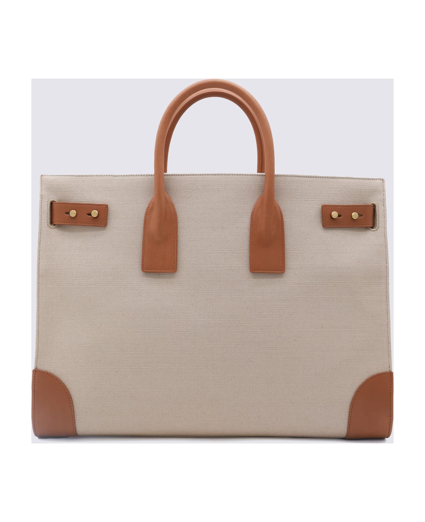 Saint Laurent Beige Canvas Sac De Jour Top Handel Bag - DESERT DUST/BRICK