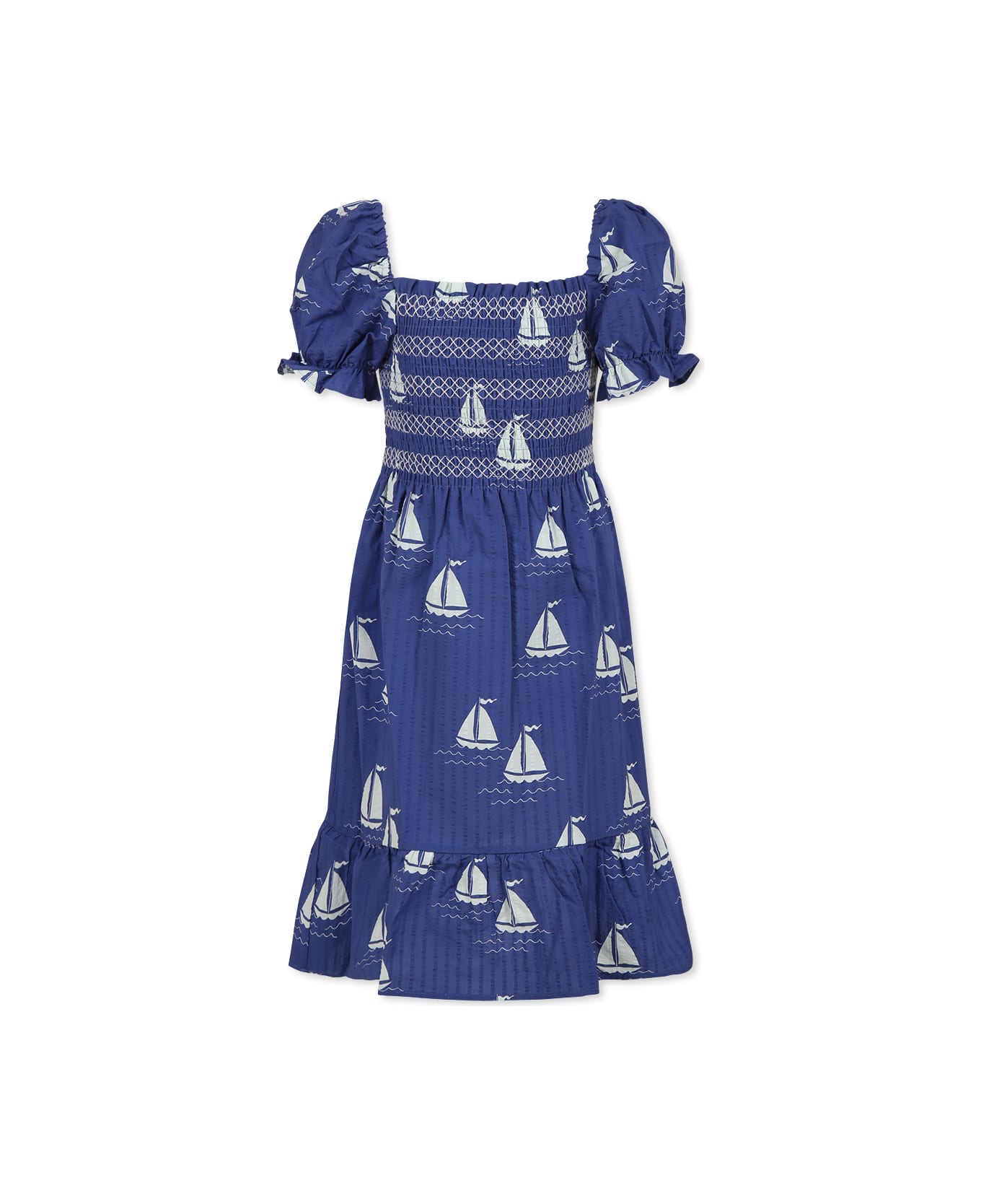 Mini Rodini Blue Dress For Girl With Sailboats - Blue