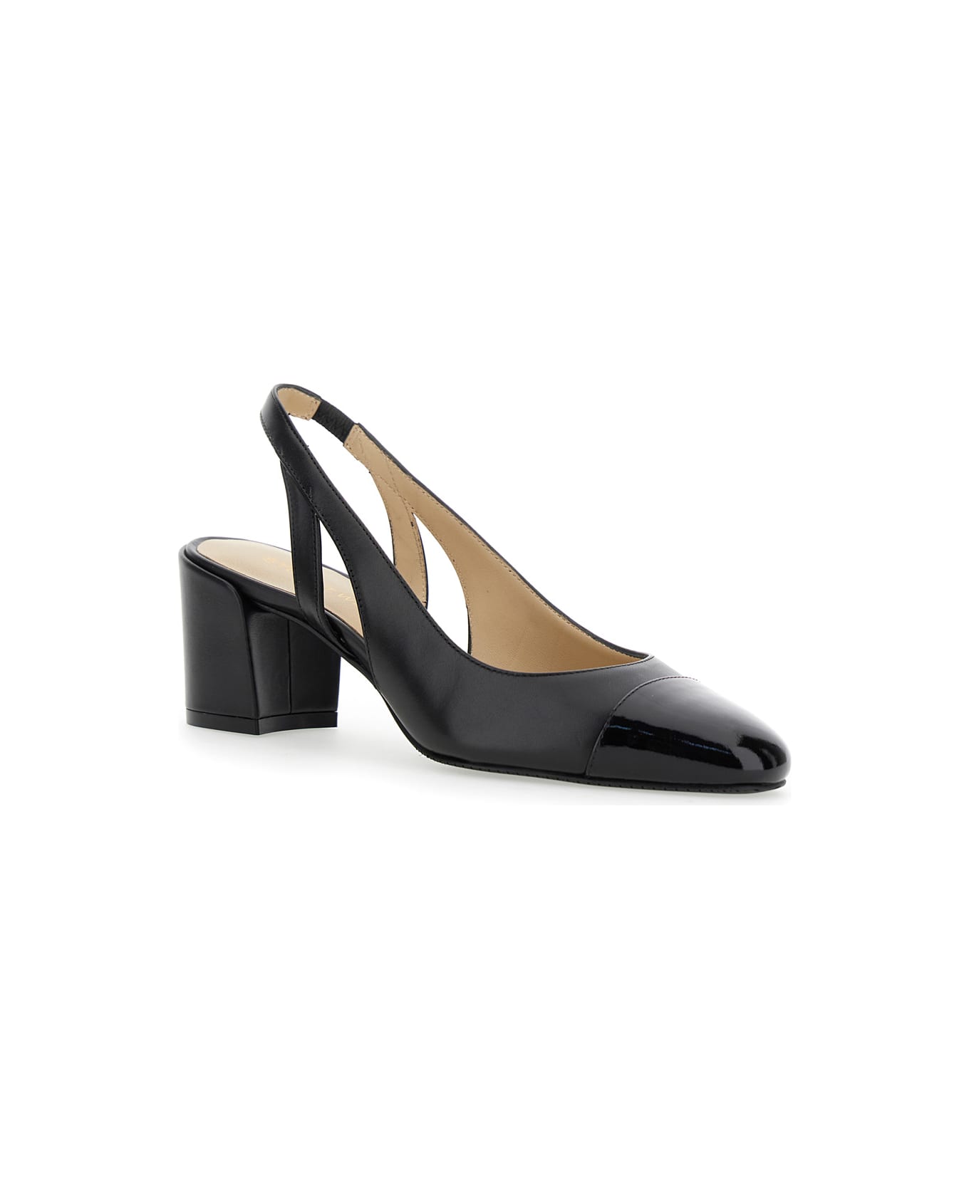 Stuart Weitzman 'sleek' Black Slingback Pumps With Block Heel In Leather Woman - Black