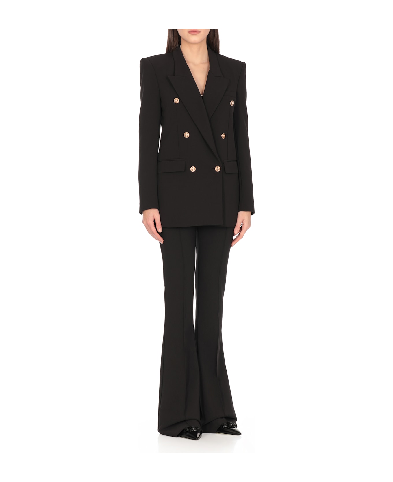 Elisabetta Franchi Crepe Double Breasted Blazer - Black