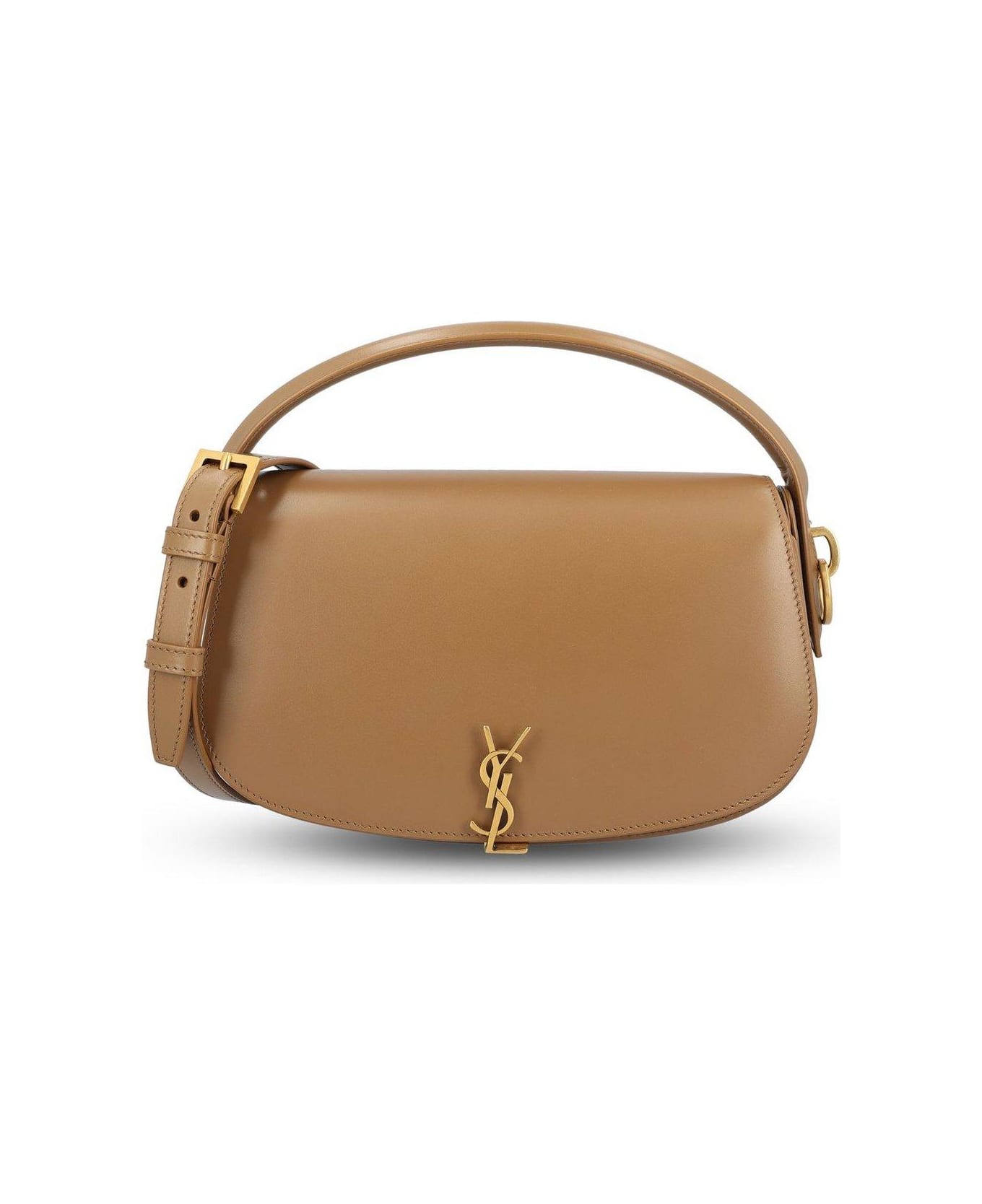 Saint Laurent Voltaire Logo Plaque Shoulder Bag - BEIGE