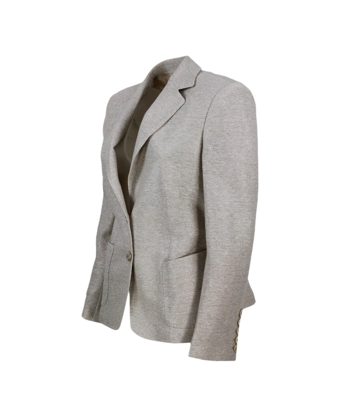 Barba Napoli Single-breasted Two-button Jacket Made Of Linen And Cotton And Embellished With Bright Lurex Threads - Gold