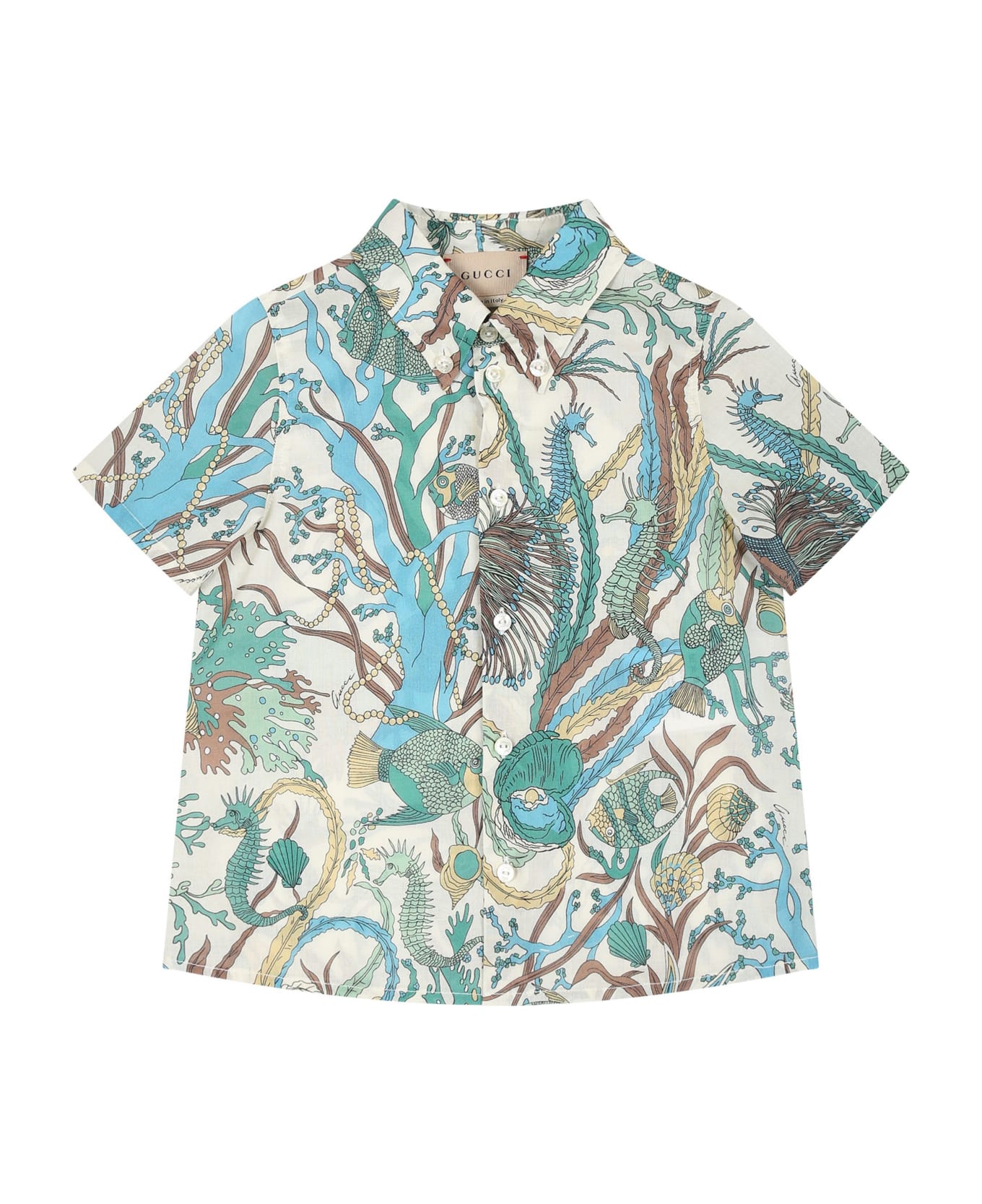 Gucci Ivory Shirt For Baby Boy With Marine Print - Multicolor シャツ