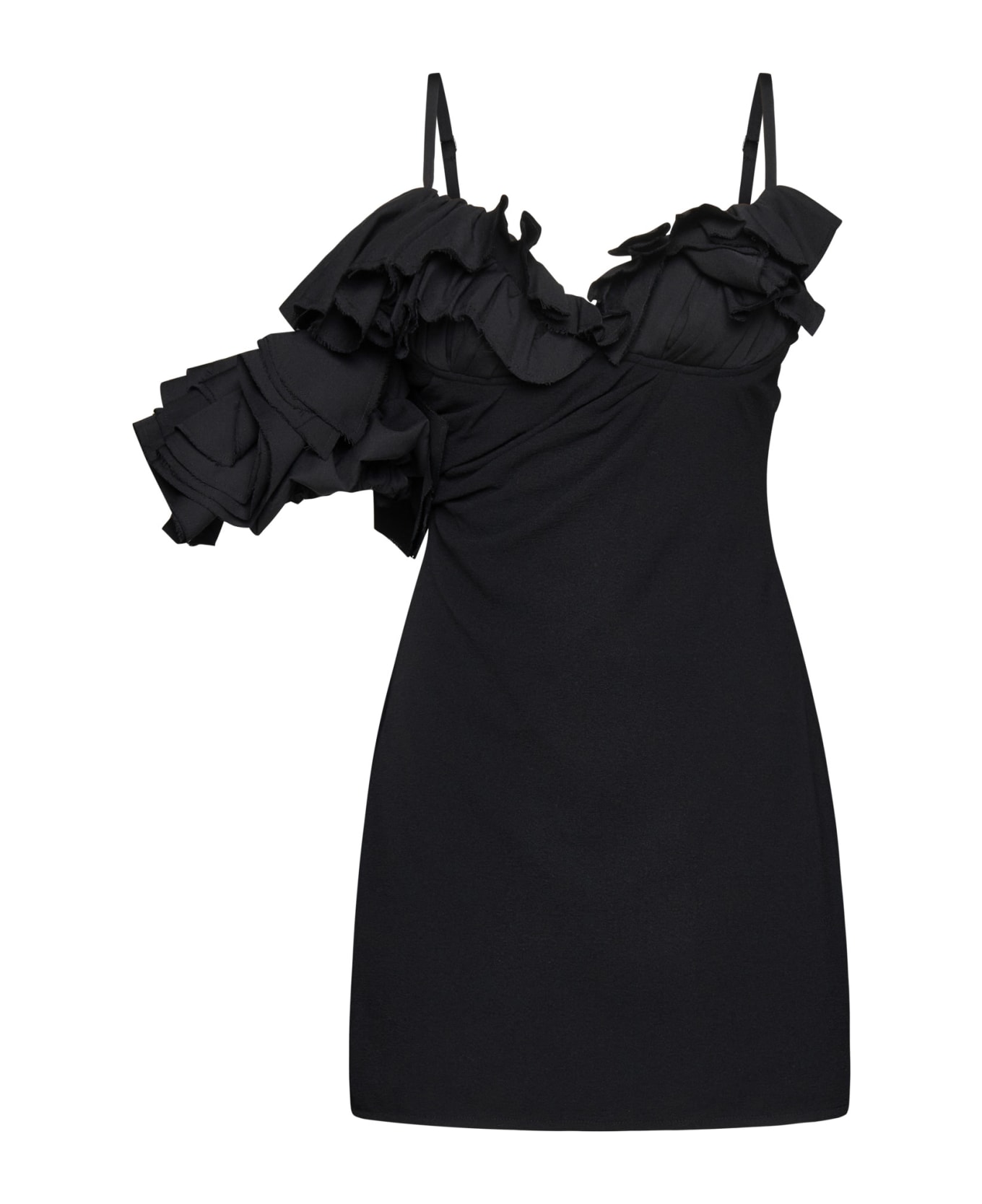 Jacquemus Duna Wool Frill Dress - Black