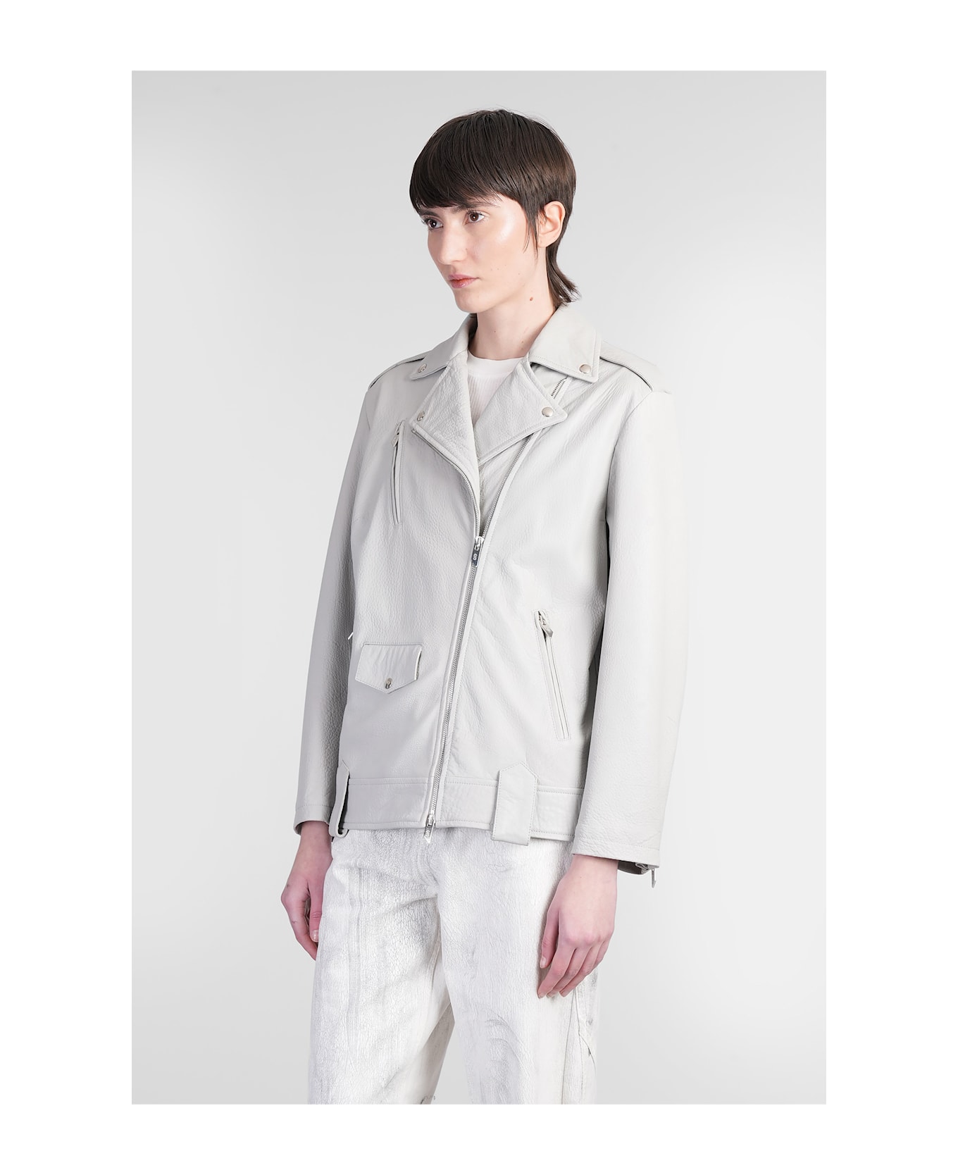 Salvatore Santoro Biker Jacket In Grey Leather - grey