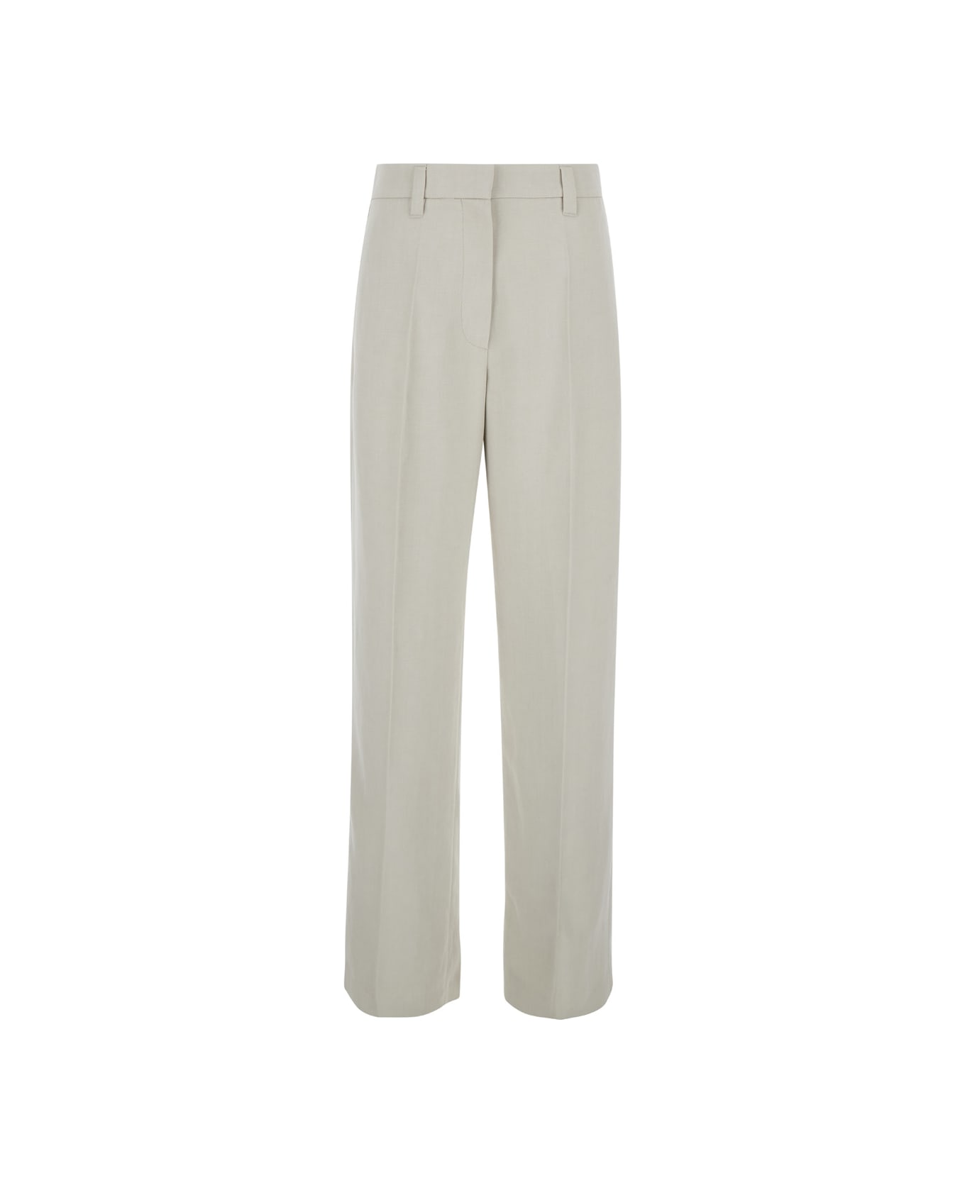 Brunello Cucinelli White Monili Embellished Trousers In Linen Blend Woman - White ボトムス