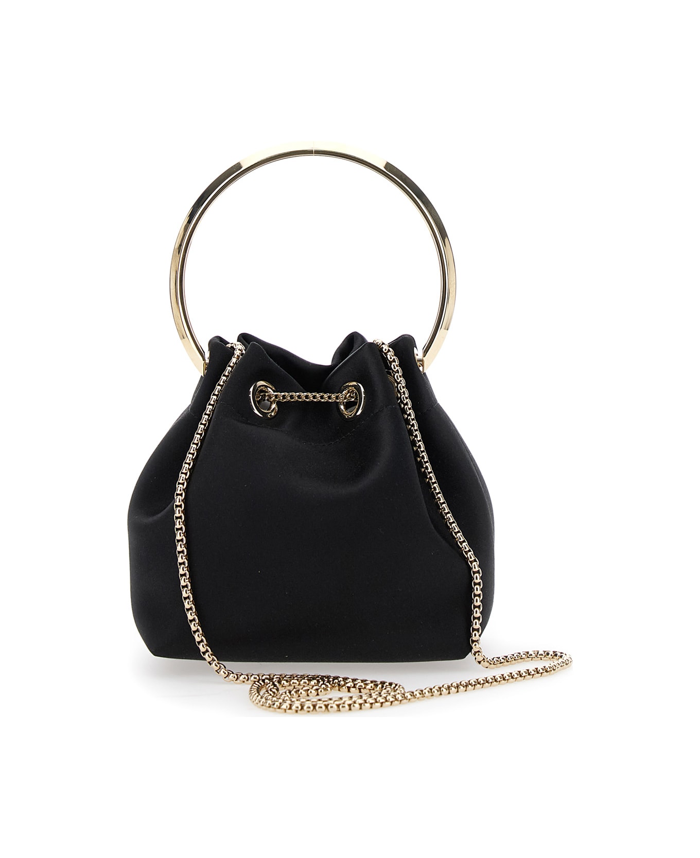 Jimmy Choo 'bon Bon' Black Handbag With Metal Bracelet Handle And Chain-link Shoulder Strap In Leather Woman - Black