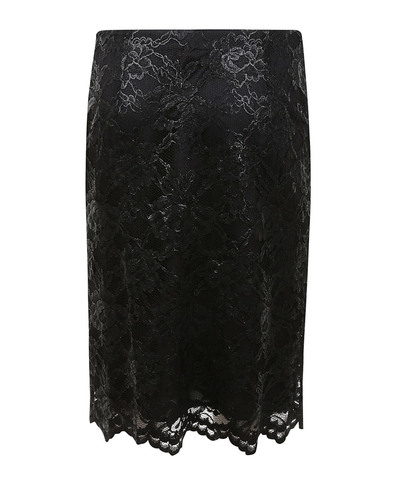 Aspesi Floral Perforated Asymmetric Skirt - Black