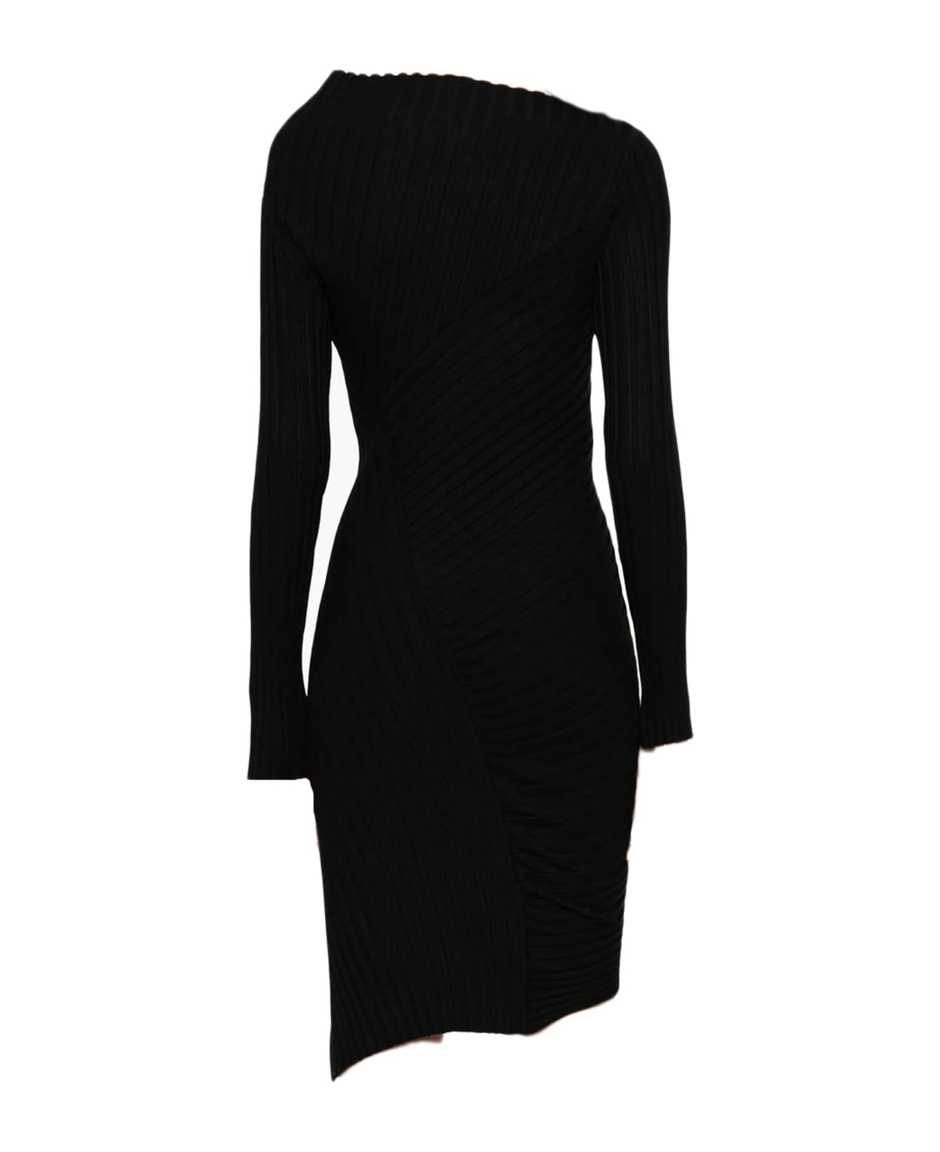 Philosophy di Lorenzo Serafini Black Asymmetric Ribbed-knit Dress - Black
