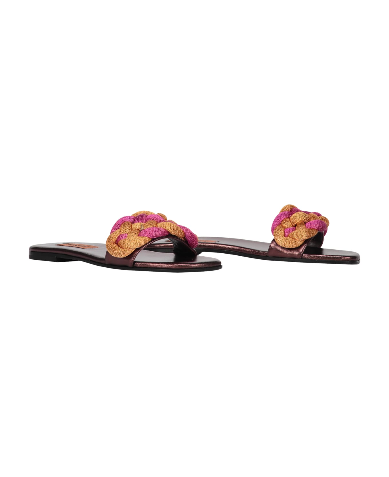 Missoni Leather And Fabric Slides - Bronze