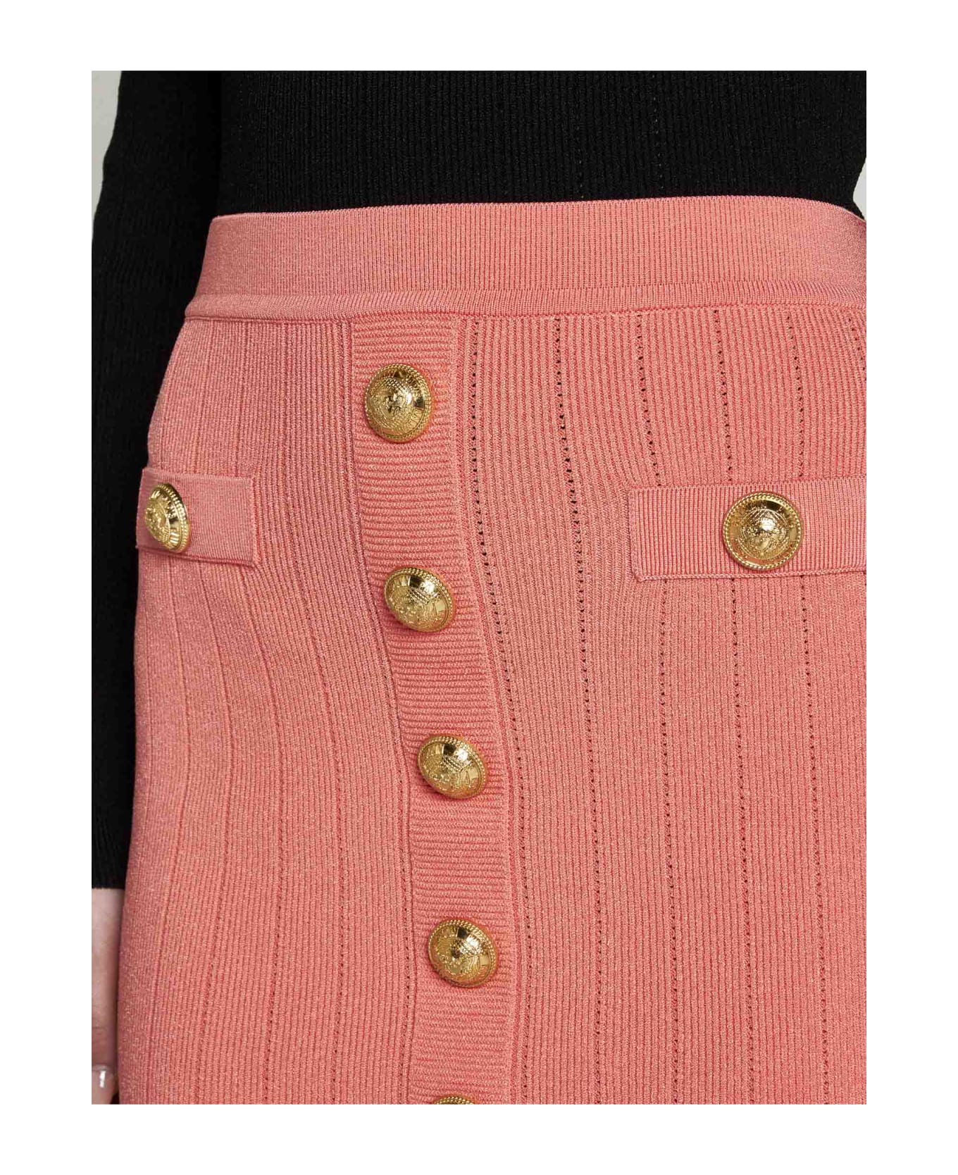 Balmain Logo Button Knit Skirt - Saumon