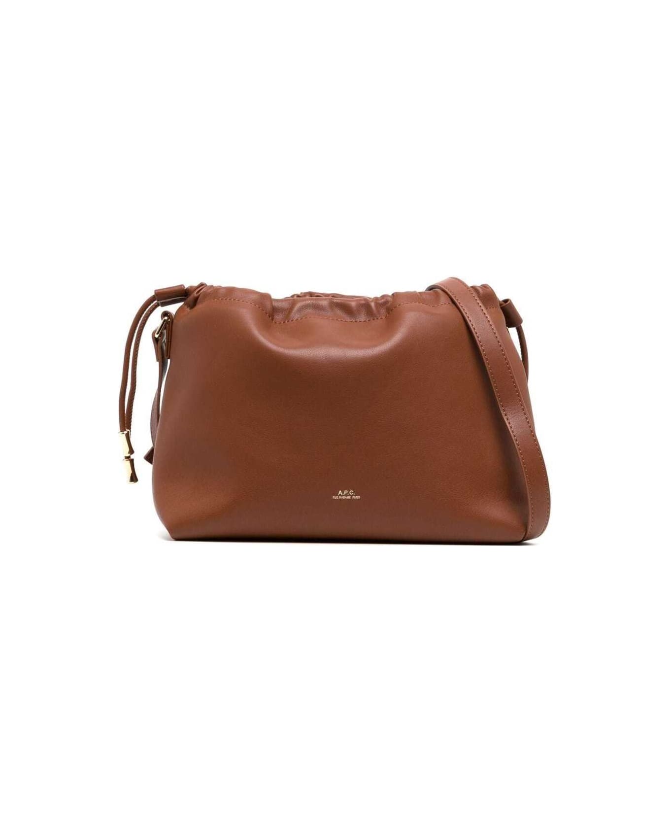 A.P.C. 'ninon' Brown Drawstring Crossbody Bag With Logo Lettering In Faux Leather Woman - Brown