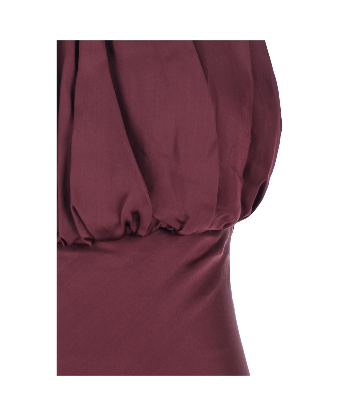 Rotate by Birger Christensen Bordeaux Off-shoulder Long Dress With Ruched Front In Silk Woman - Bordeaux
