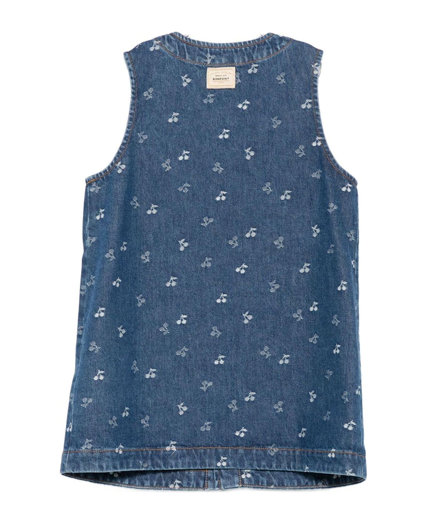 Bonpoint Denim Dress For Girl With Cherries - Denim