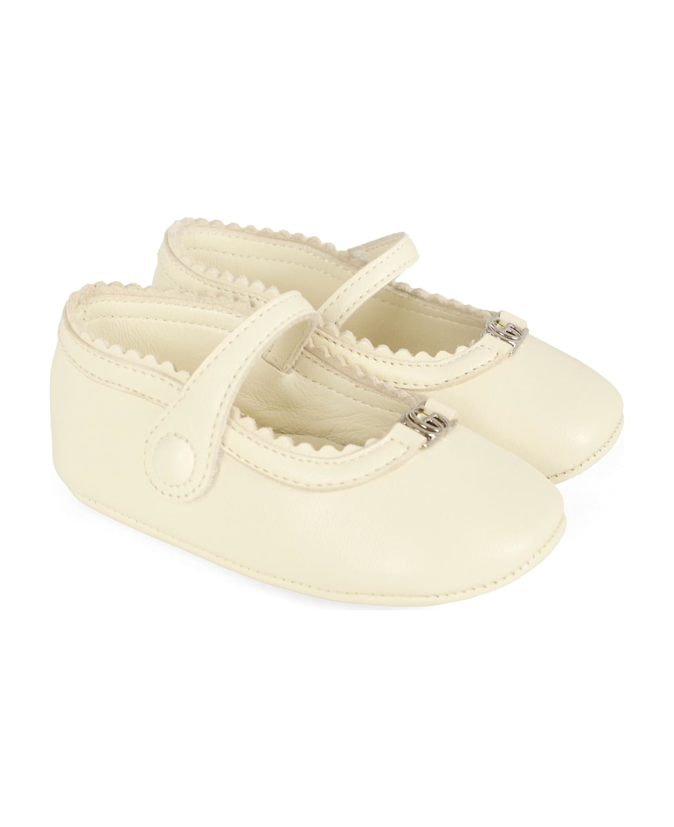 Gucci Ivory Ballet Flats For Baby Girl With Gg - Ivory
