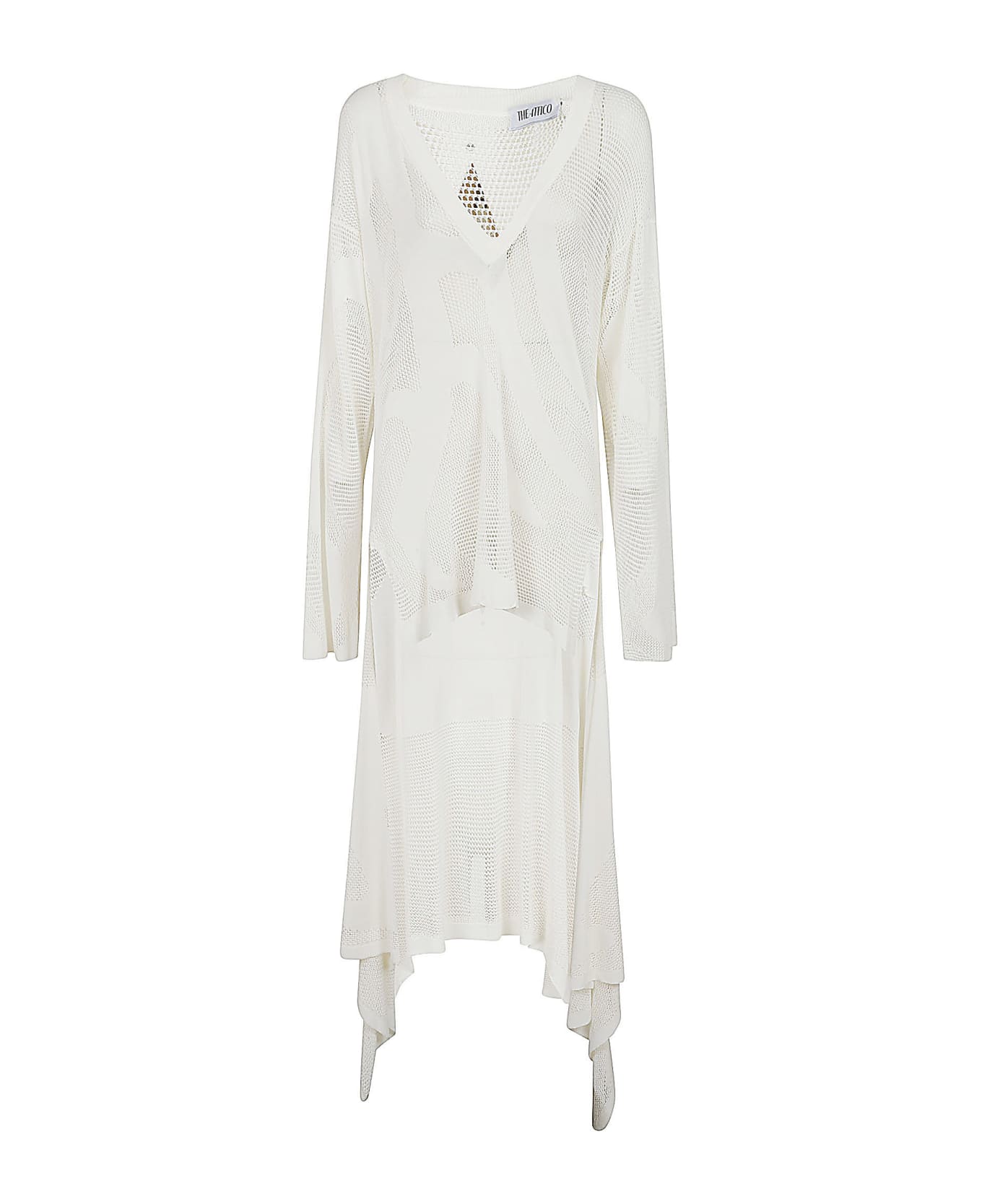 The Attico V-neck Perforated Asymmetric Mini Dress - White ワンピース＆ドレス