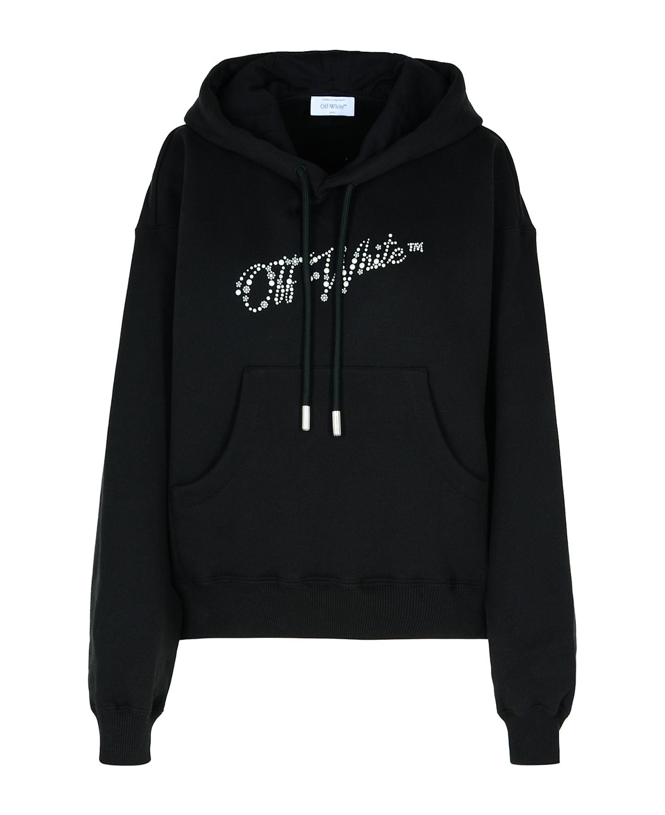 Off-White Logo Embellished Drawstring Hoodie - BLACK