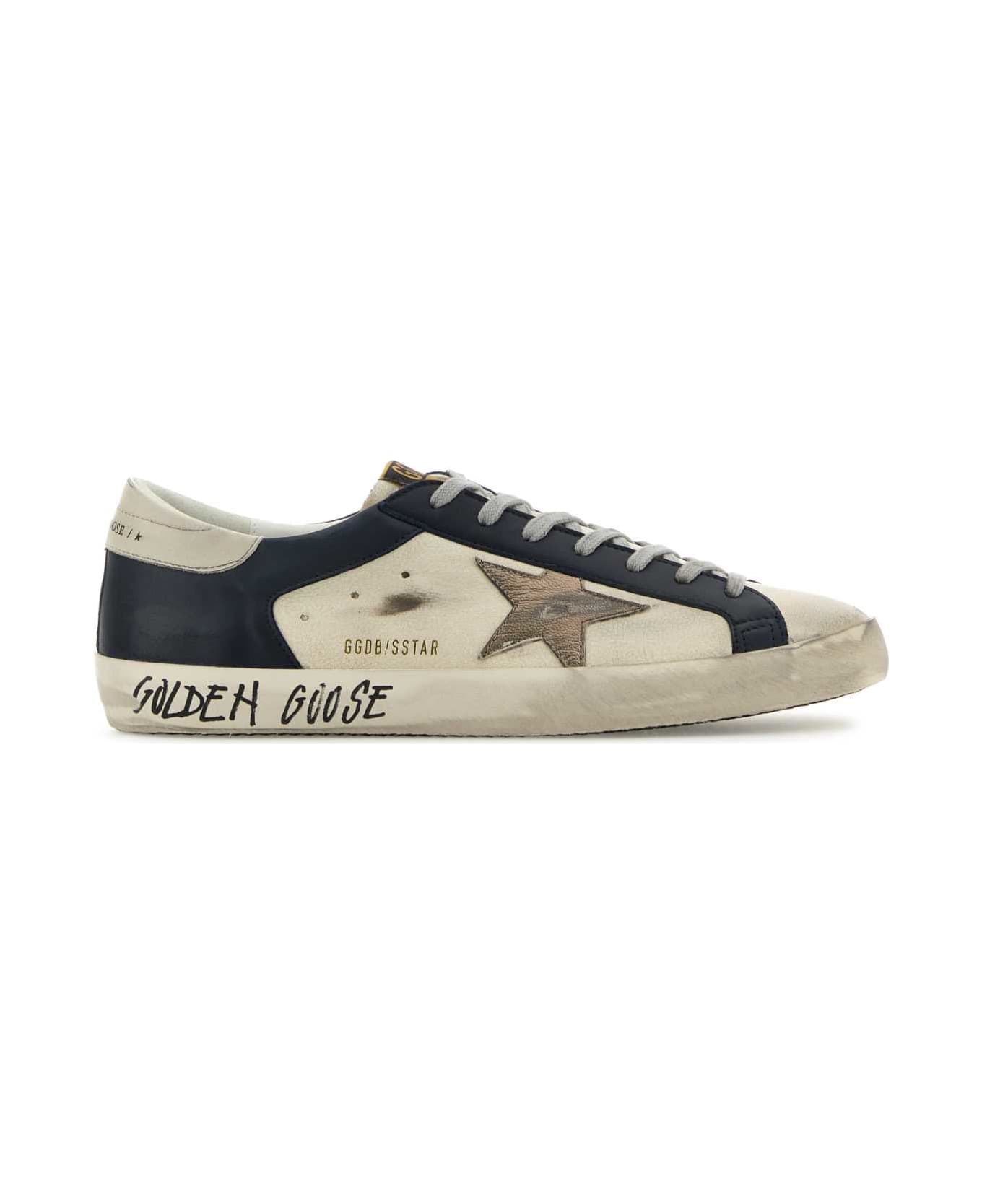 Golden Goose Cream Leather Sneakers - WHITEDARKBLUEGUNMETAL