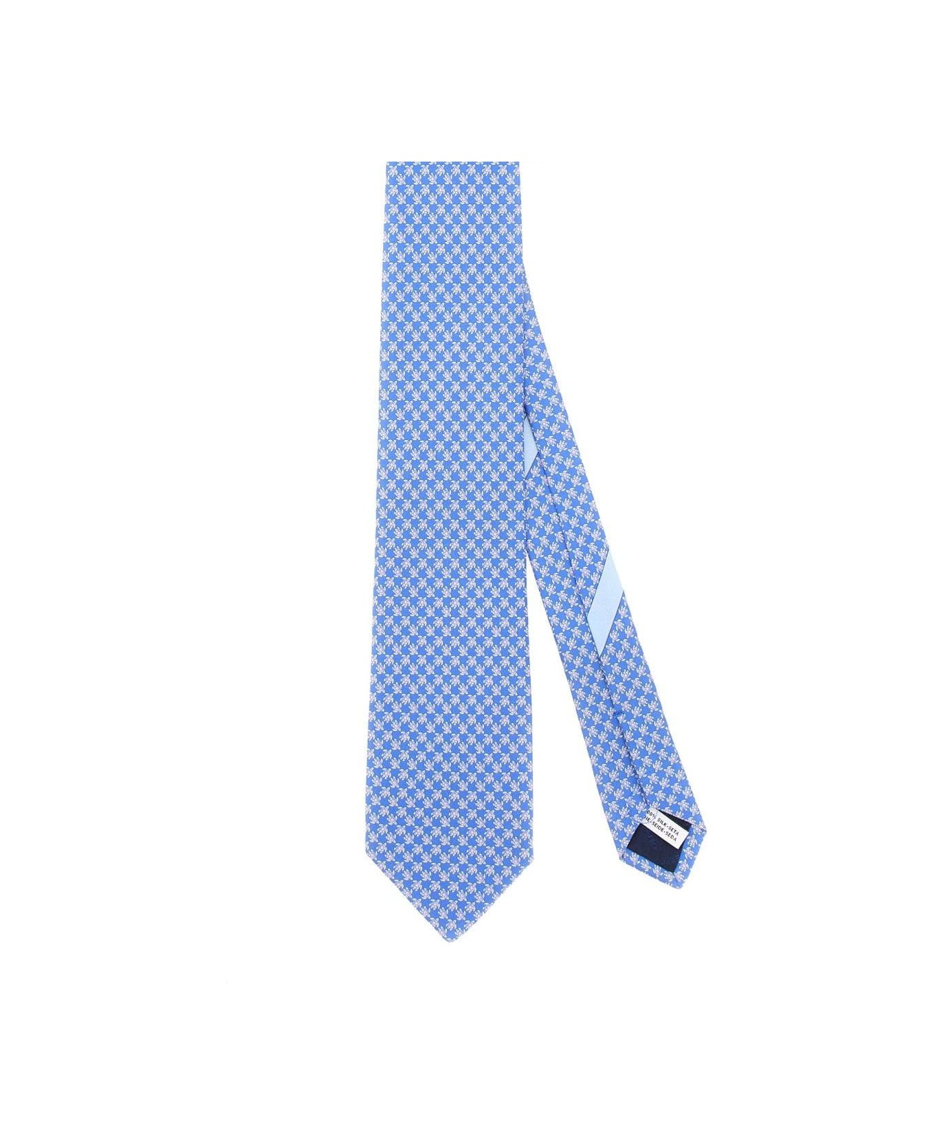 Ferragamo Micro Pattern Printed Tie - Gnawed Blue ネクタイ