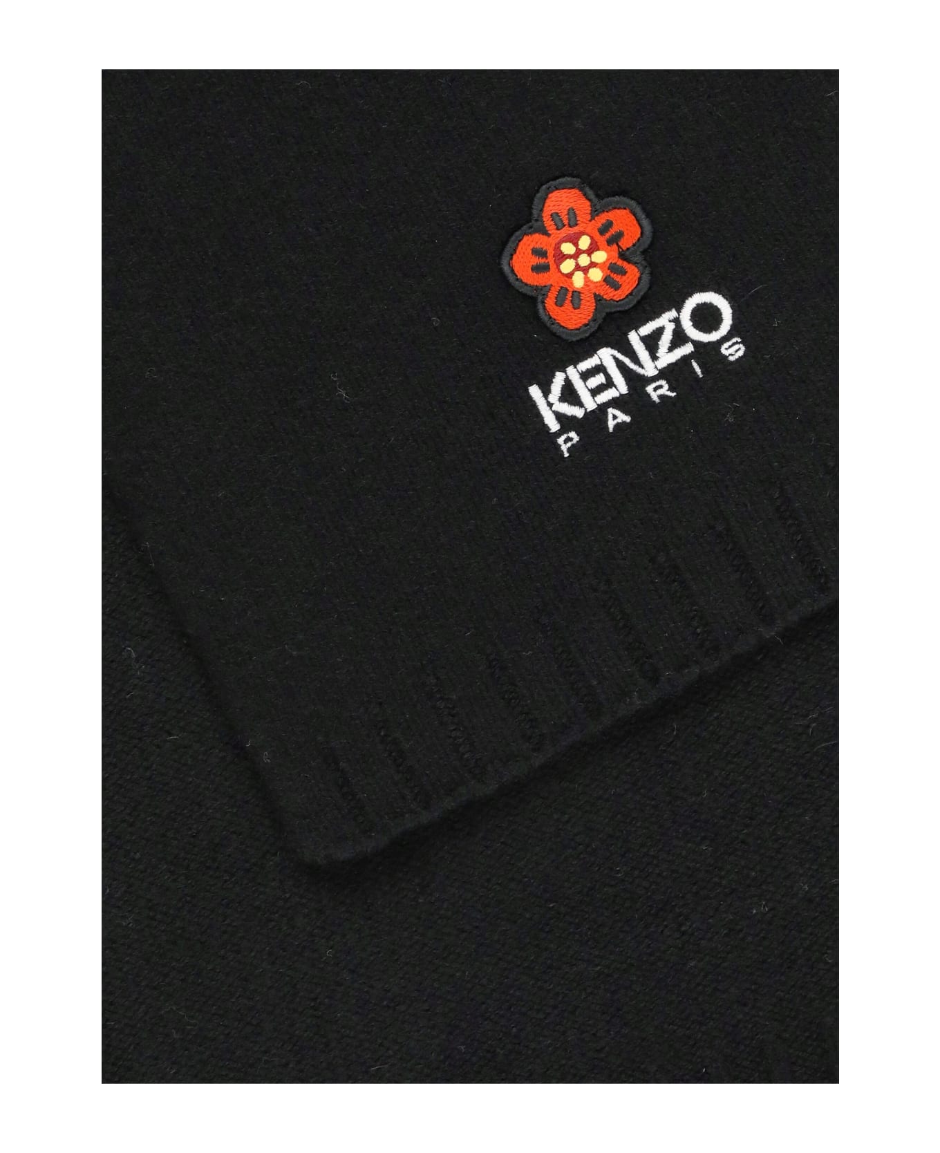 Kenzo Boke Flower Logo Embroidered Scarf - BLACK
