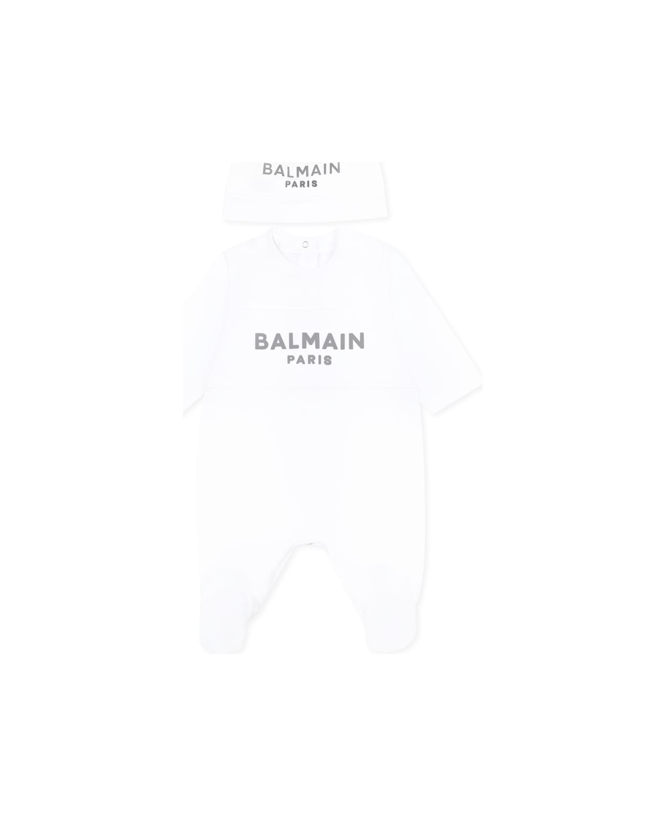 Balmain White Babygrow Set For Babykids With Logo - White